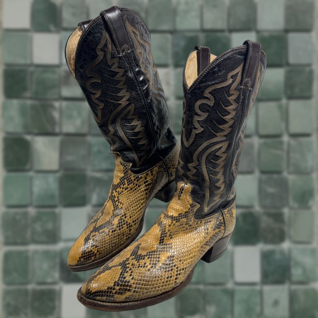 VINTAGE Justin Boots Men's Western Cowboy Leather Snakeskin Python