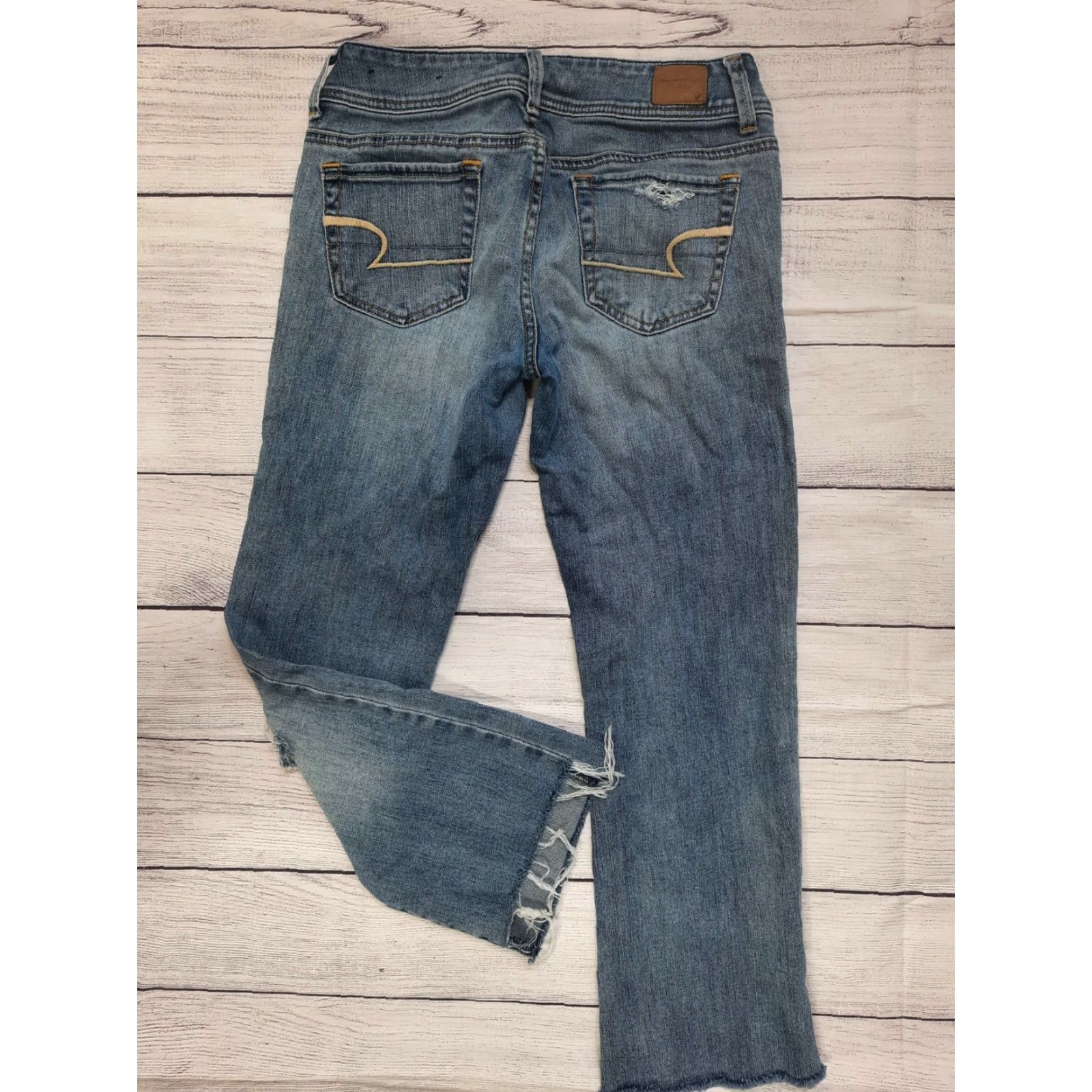 American Eagle Outfitters VINTAGE AMERICAN EAGLE Women's Jeans Bootcut Capri 4 Blue Denim Stretch Pockets Zipper Closure Size 27" / US 4 / IT 40 - 2 Thumbnail