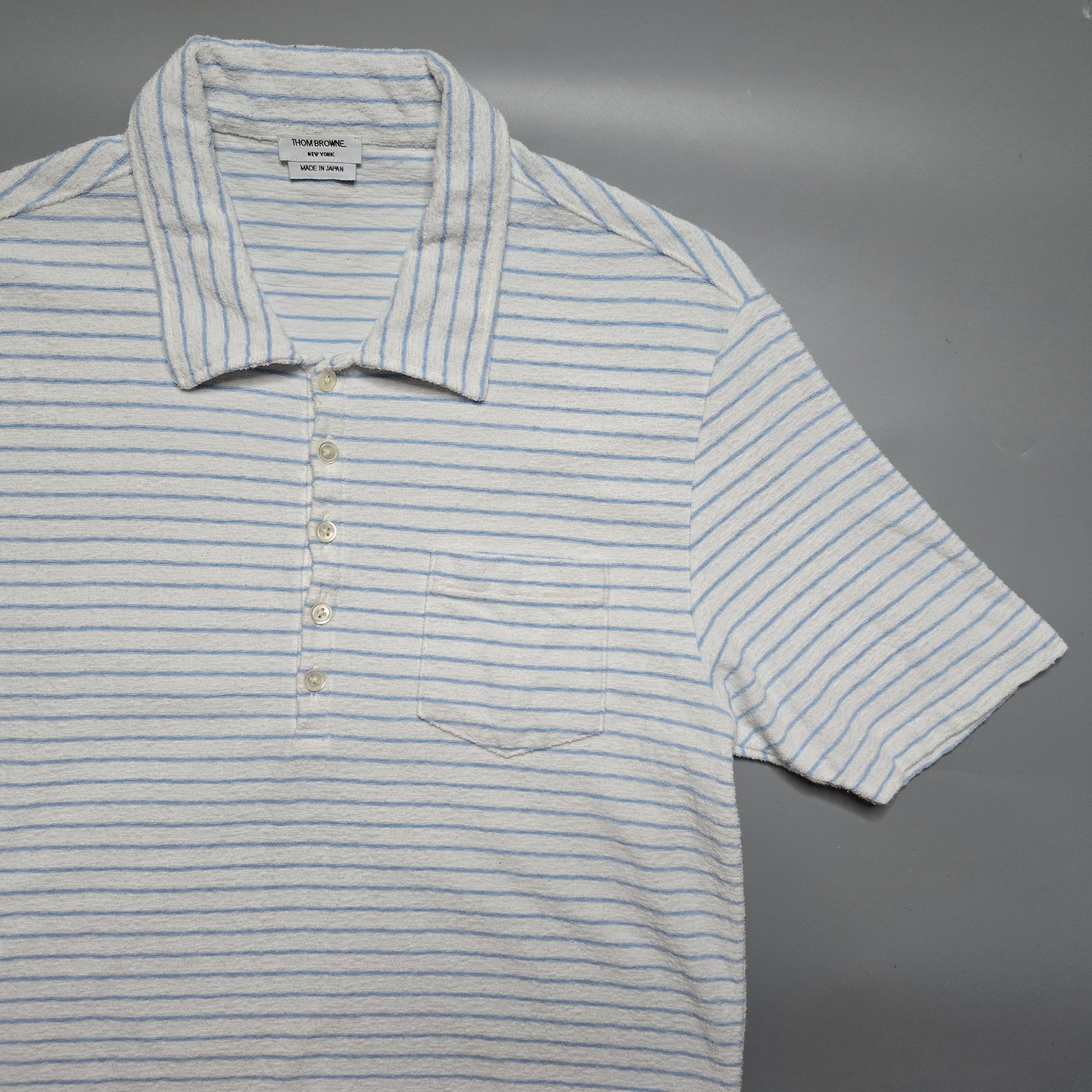 Thom Browne Thom Browne - Textured Stripe Relaxed Fit Polo Size US M / EU 48-50 / 2 - 3 Thumbnail