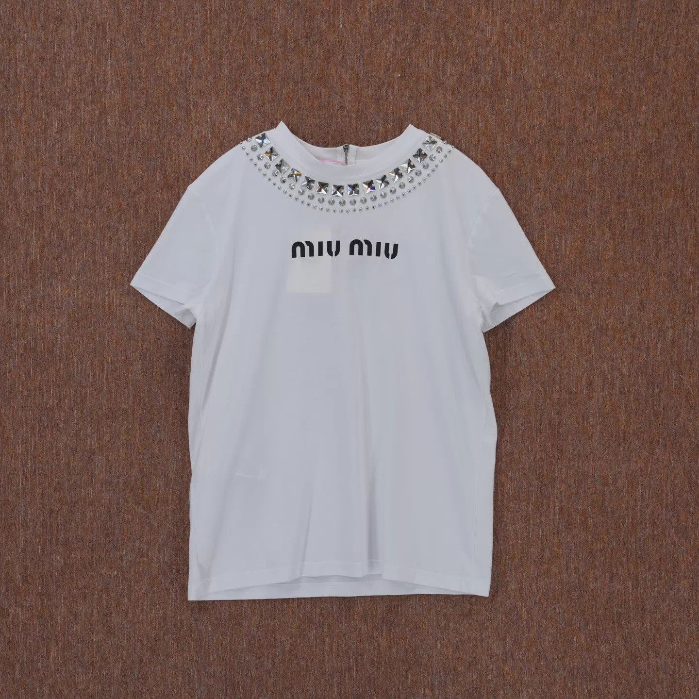 Miu Miu MIU MIU Crystal Logo Print Short Sleeve Tee S New Size S / US 4 / IT 40 - 1 Thumbnail