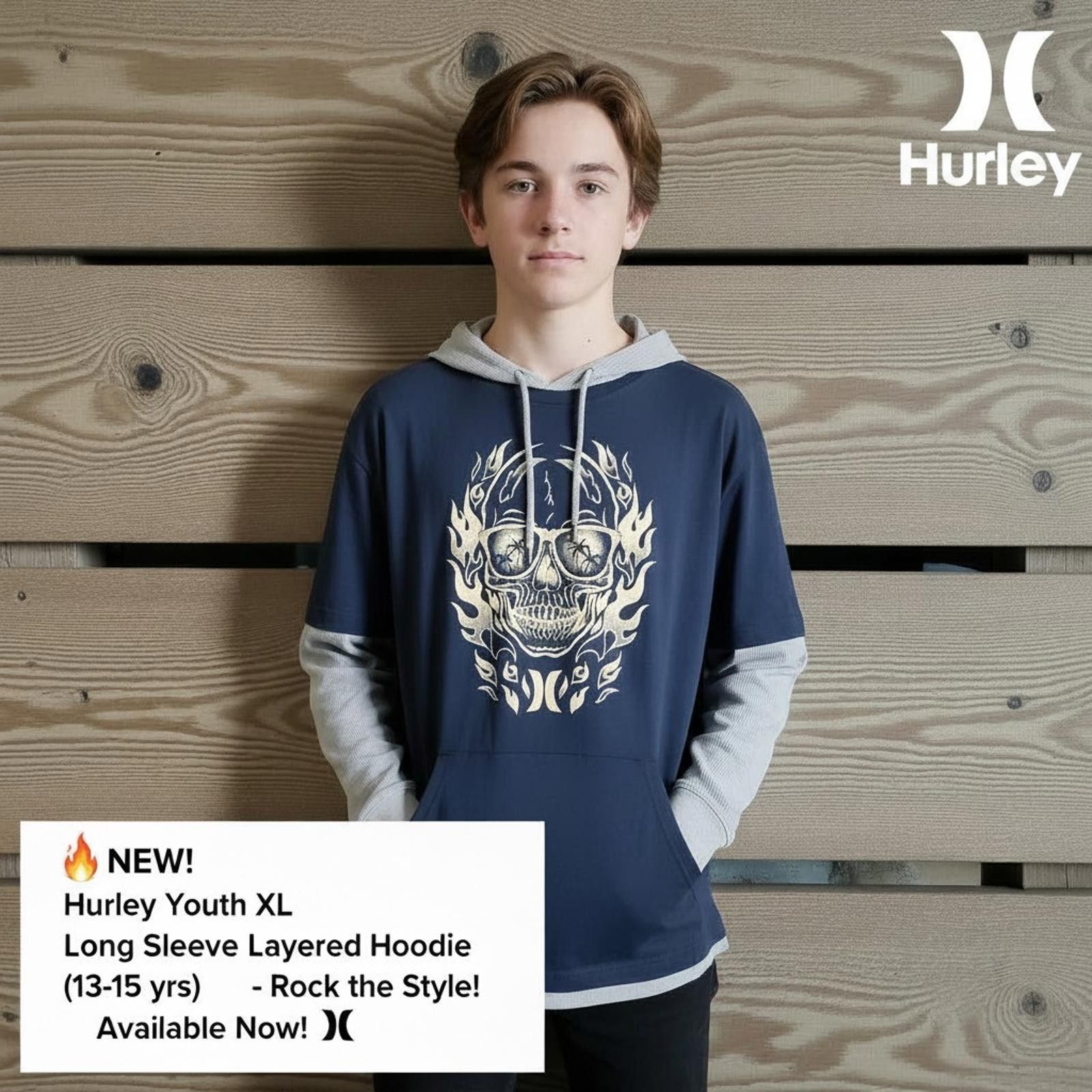 Hurley Hurley Youth XL Long Sleeve Layered Hoodie Size US XL / EU 56 / 4 - 2 Thumbnail