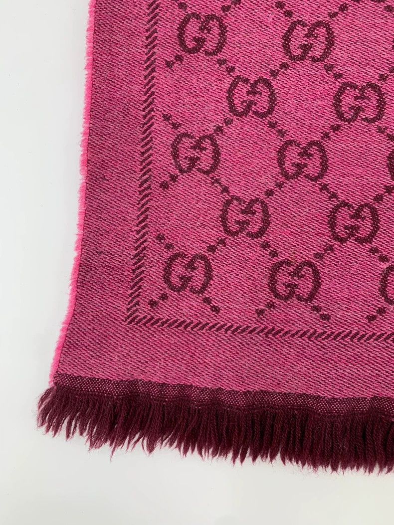 Gucci Gucci Rose-red double G old flower full print wool tassel s Size ONE SIZE - 4 Thumbnail