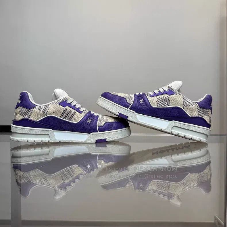 Louis Vuitton Louis Vuitton Trainer White and Purple Checker shoes Size US 8.5 / EU 41-42 - 6 Thumbnail