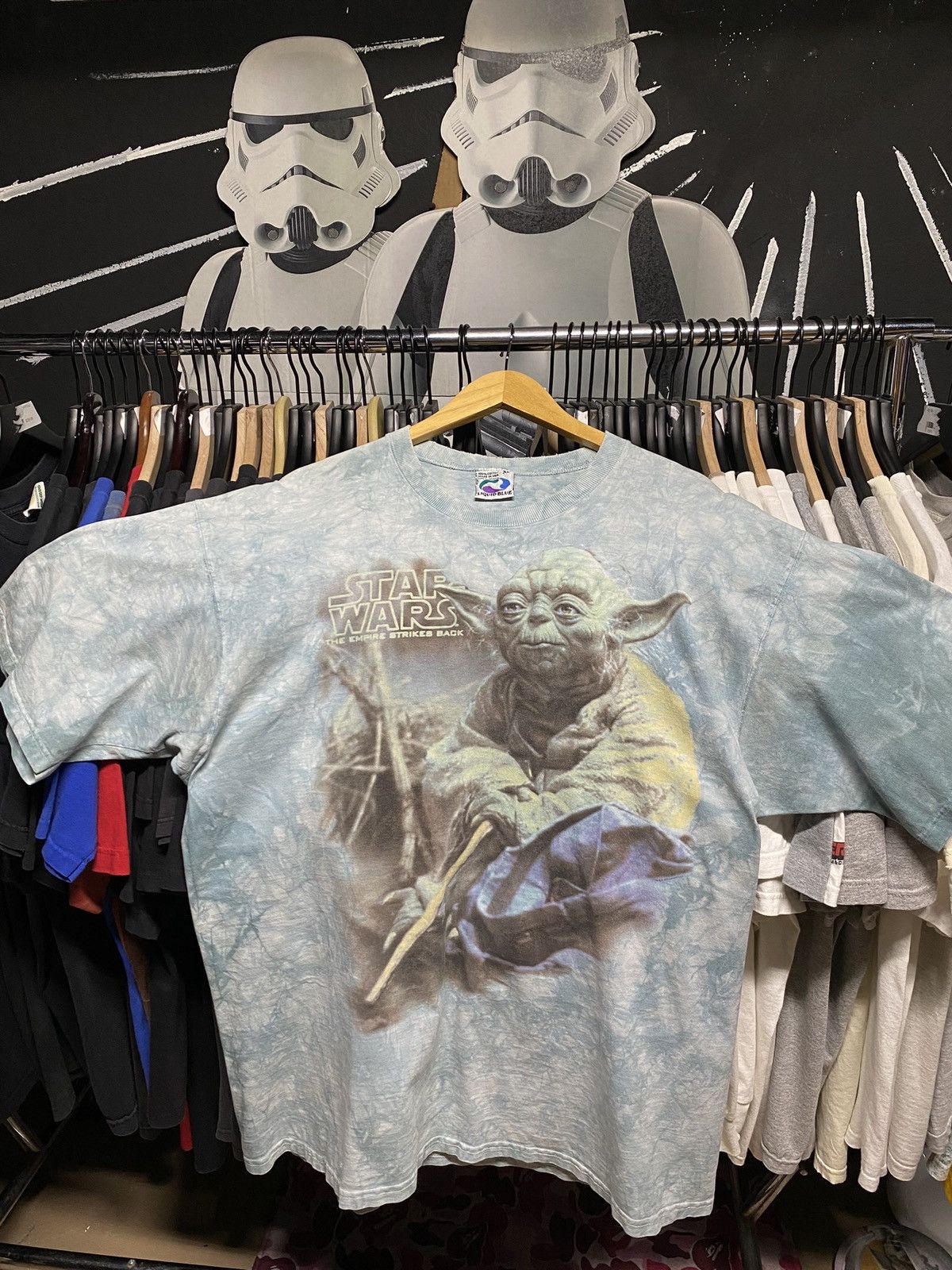 90’s Vintage Yoda Star Wars Liquid Blue Tee Shirt XLarge
