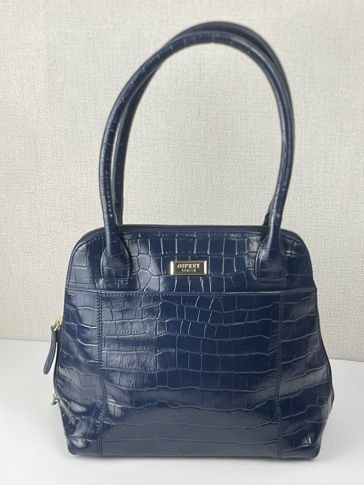 Osprey London Navy Croc-Embossed Leather Shoulder Bag in Blue, Women's