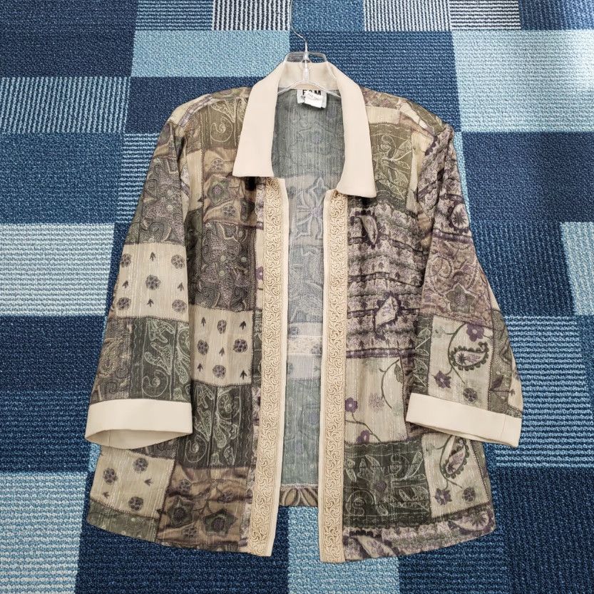 Vintage VINTAGE R&M Richards Petite Patchwork Top Womens 14P Beige Paisley Boho 3/4 Sleeve Button-Up Shirt 80s 90s Womens Size XL / US 12-14 / IT 48-50 - 1 Thumbnail