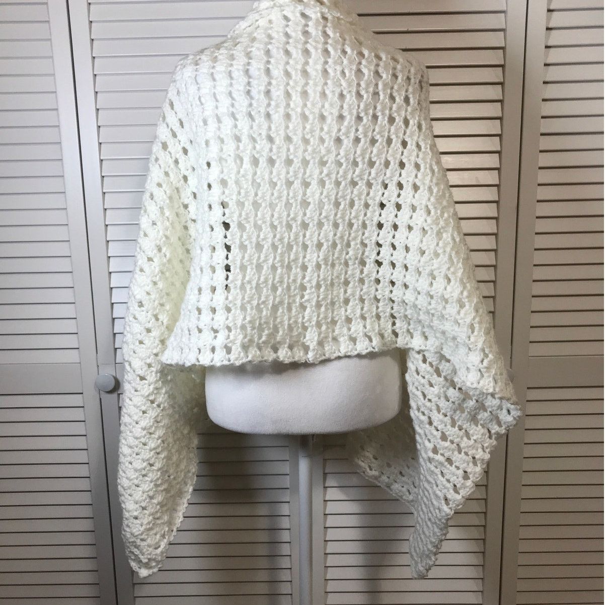 Handmade White Handmade Crocheted Shawl 63” Size ONE SIZE - 2 Thumbnail