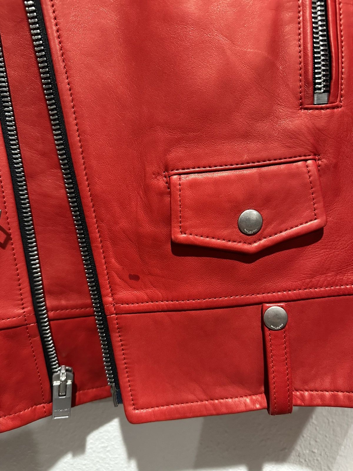 Hedi Slimane × Saint Laurent Paris FW13 Red L01 Lambskin Leather Biker Jacket 48 Size US M / EU 48-50 / 2 - 4 Thumbnail