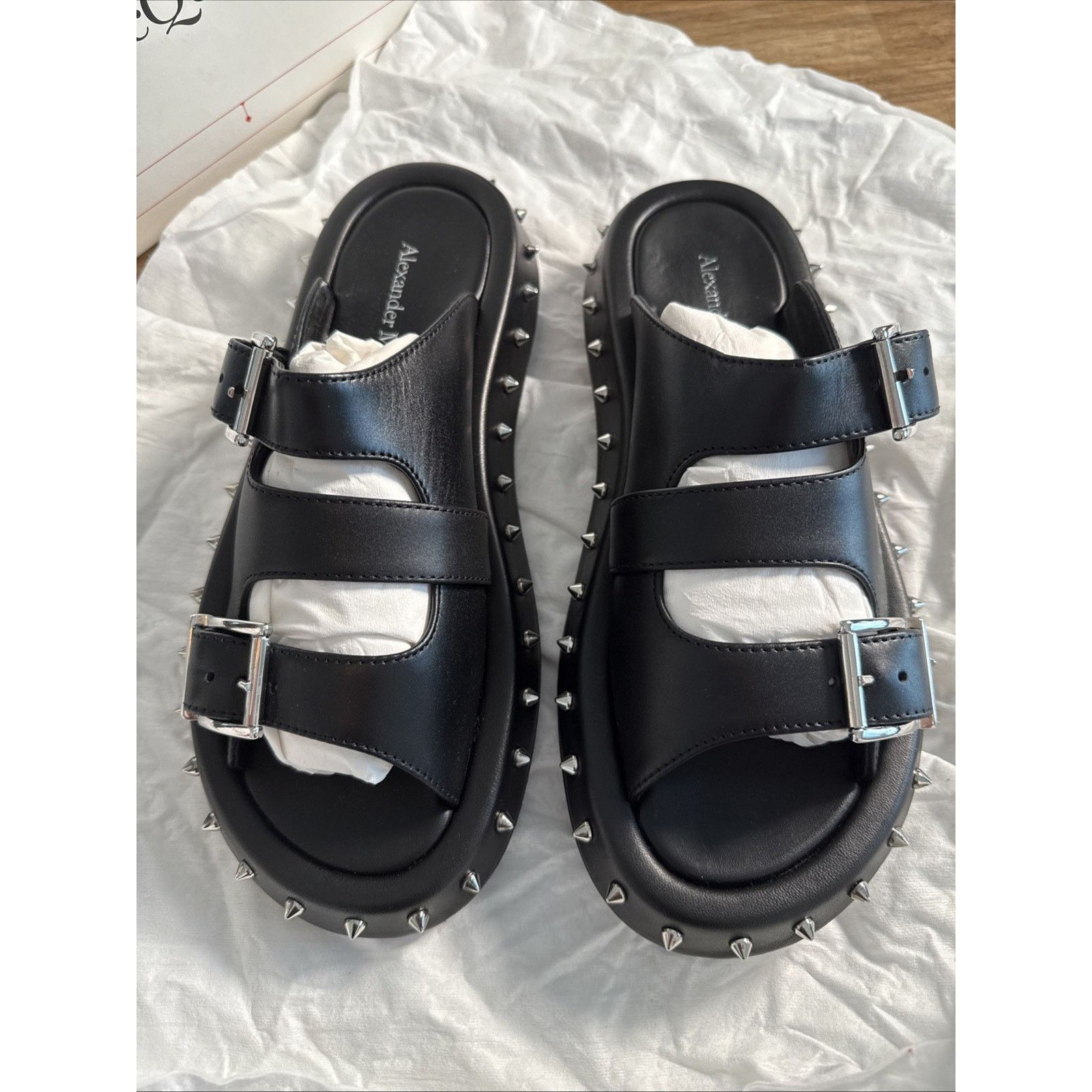 Alexander McQueen ALEXANDER MCQUEEN Leather Stud Buckle Sandal Black EU39 Size US 9 / IT 39 - 6 Thumbnail