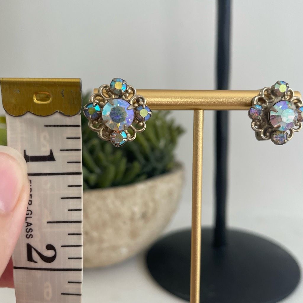 Vintage Vintage Rainbow Iridescent Rhinestone Button Clip Earrings Size ONE SIZE - 5 Thumbnail