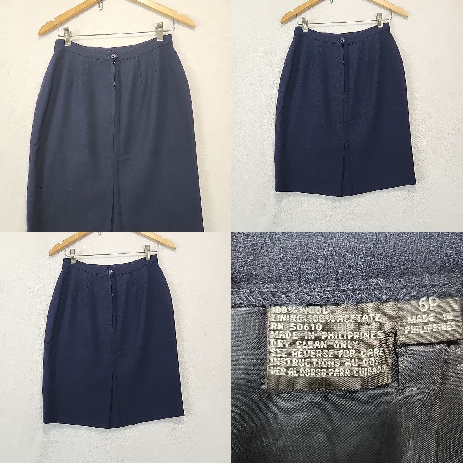 Vintage VINTAGE Unbranded Wool Women's Skirt 6P Pencil Knee-Length Dark Navy High Rise Lined Retro Y2K Mens Womens Girls Girls Size 28" / US 6 / IT 42 - 8 Thumbnail