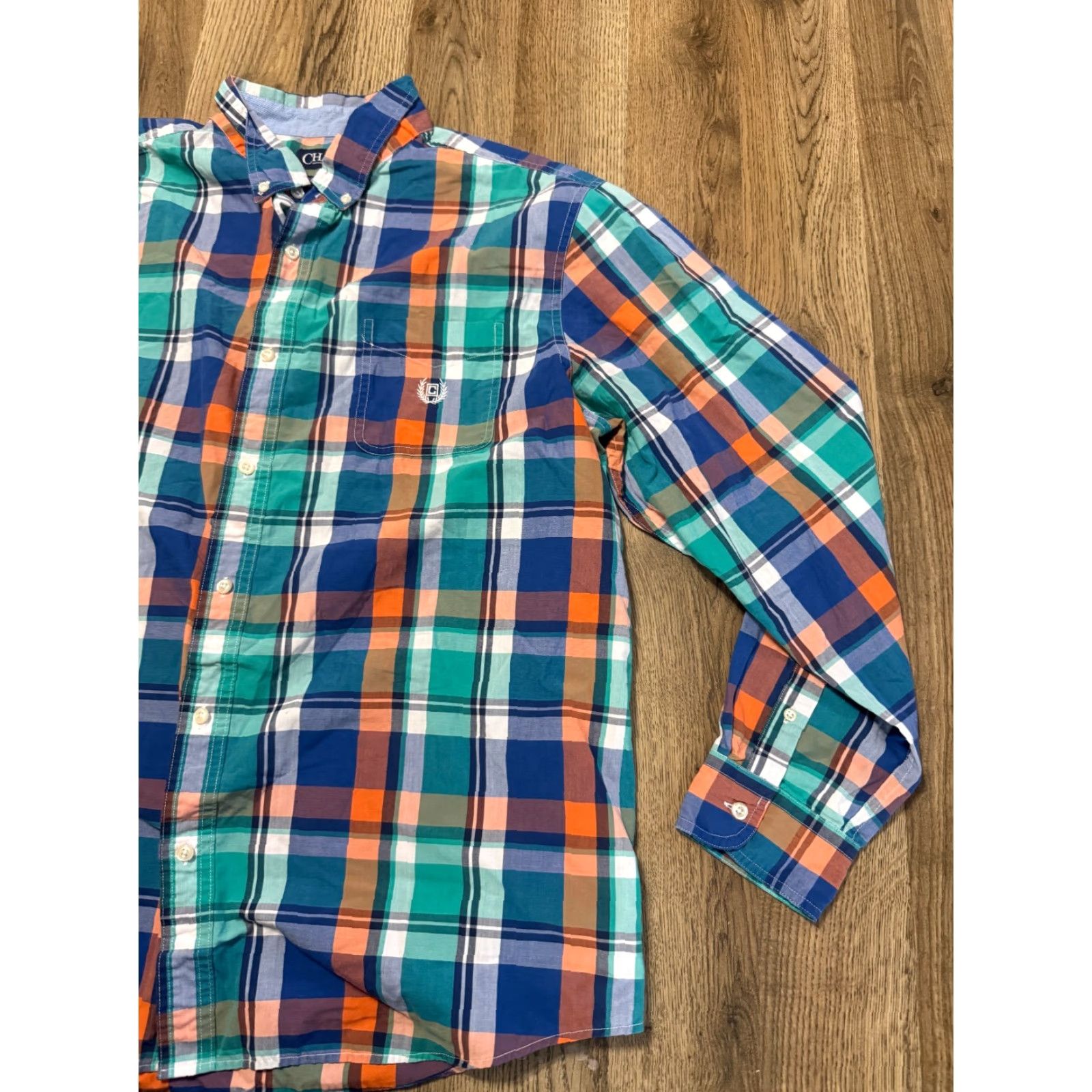 Chaps VINTAGE CHAPS Shirt Men XXL Orange Blue Green Plaid Long Sleeve Button Down Size US XXL / EU 58 / 5 - 4 Thumbnail
