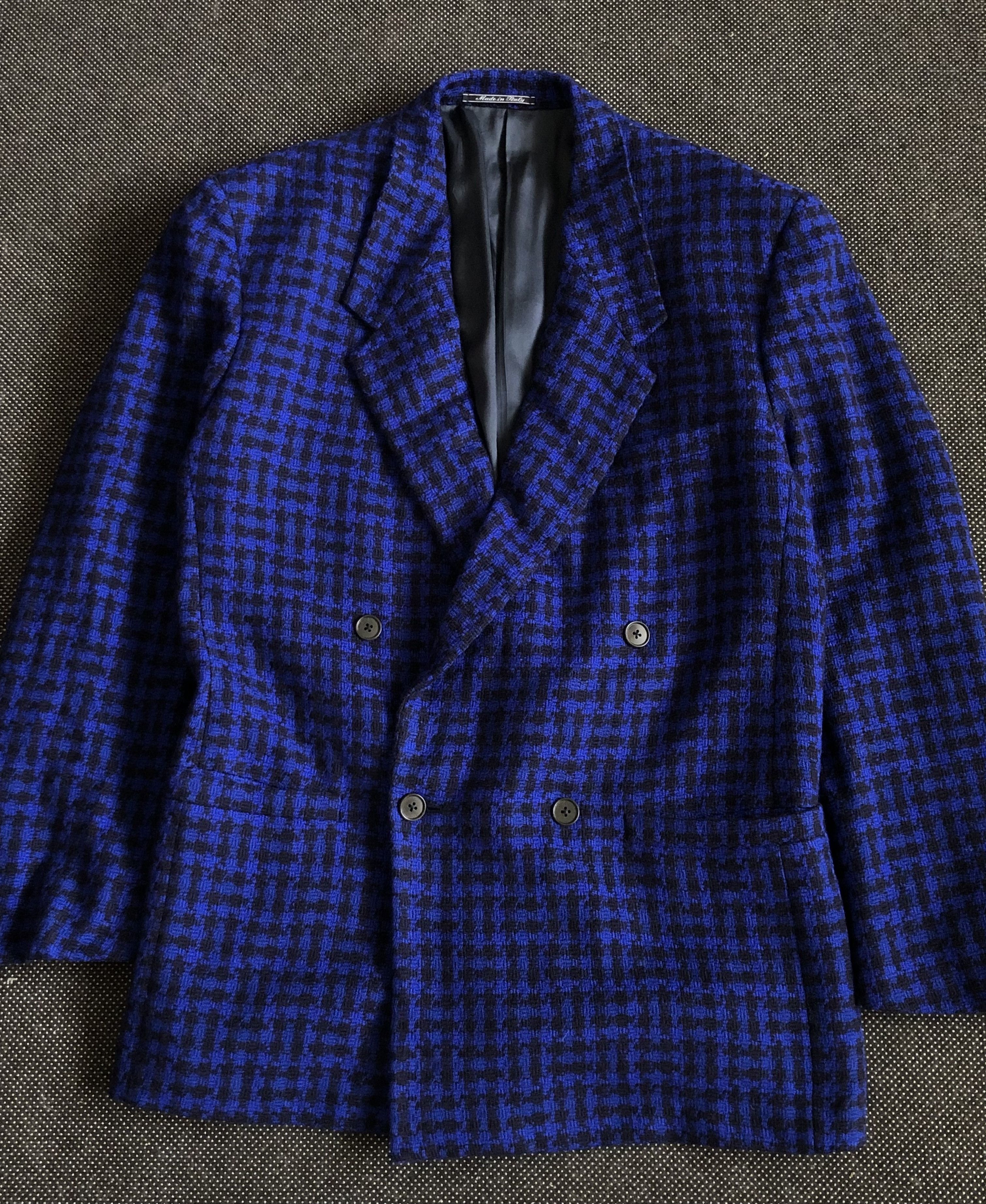 Versace × Vintage 90’S GIANNI VERSACE BLACK & COBALT WOOL CASHMERE COAT Size US L / EU 52-54 / 3 - 4 Thumbnail