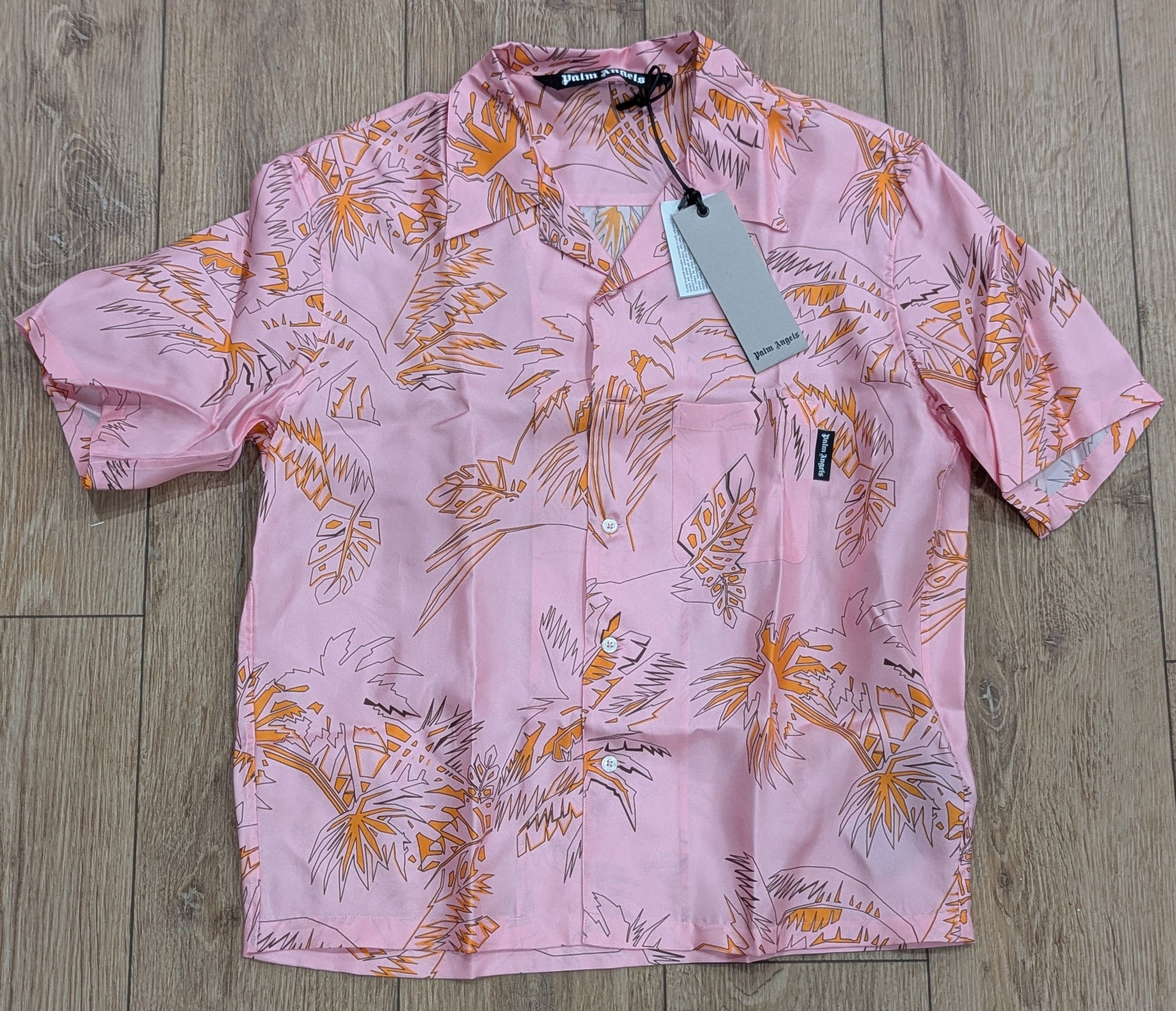 Palm Angels PALM ANGELS Palm Print Silk Button Up Shirt Pink/Gold 48 Size US M / EU 48-50 / 2 - 1 Thumbnail