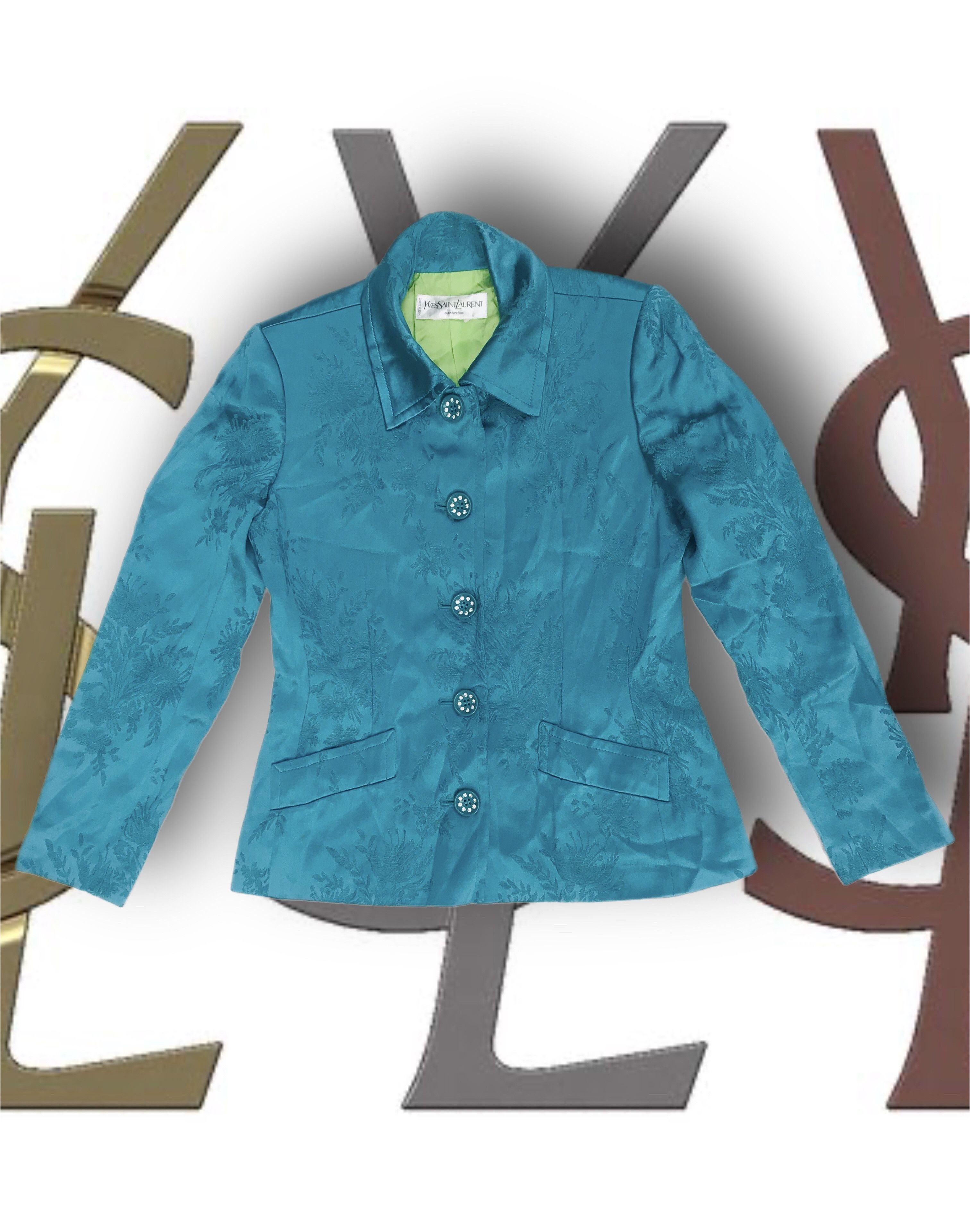 Yves Saint Laurent VINTAGE Yves Saint Laurent YSL Floral Silk Jacquard Blazer Size M / US 6-8 / IT 42-44 - 2 Thumbnail