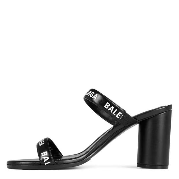 Balenciaga o1g2r1mq0924 Logo Round Mules in Black & White Size US 8 / IT 38 - 2 Thumbnail