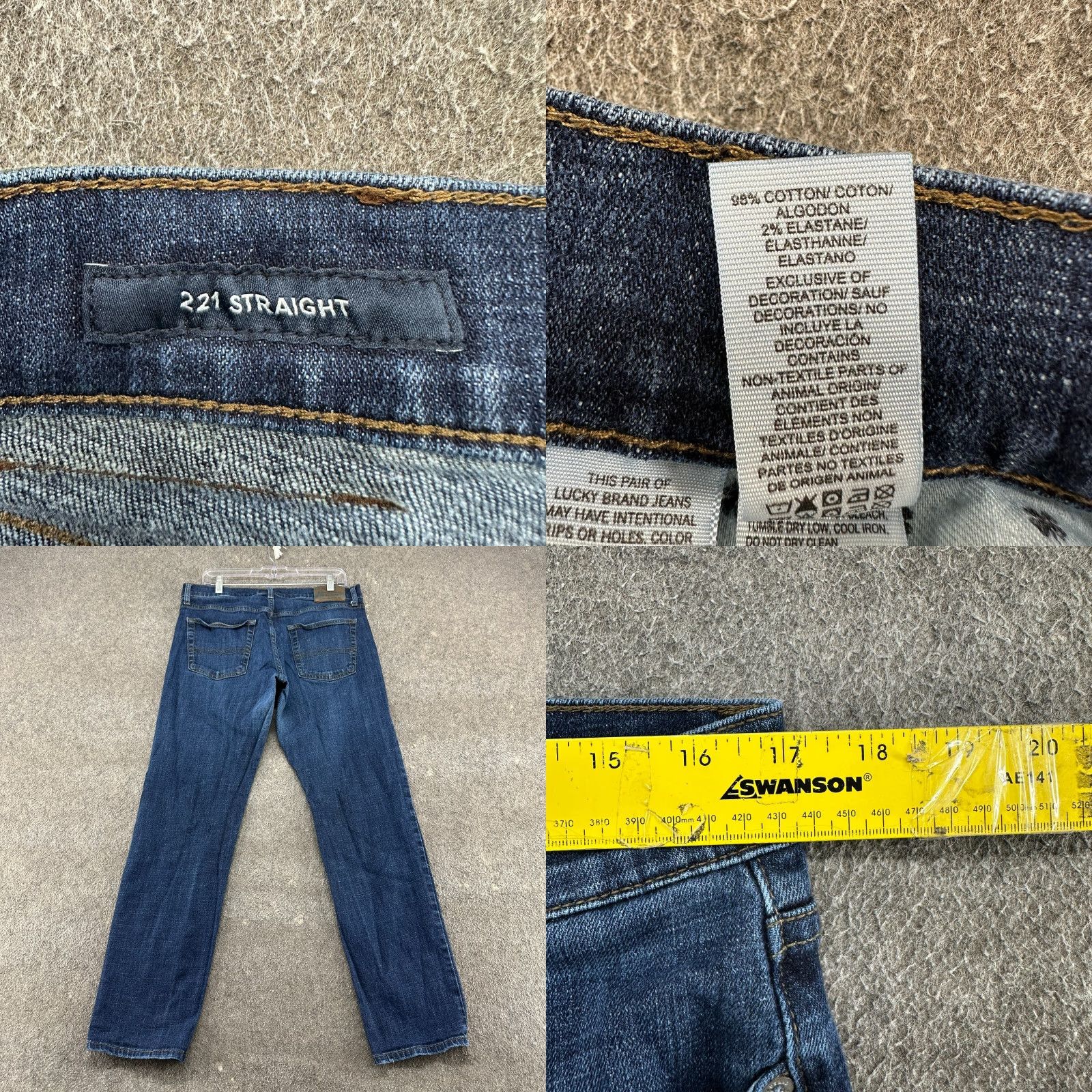 Lucky Brand Lucky Brand Jeans Men 34x32 Blue 221 Straight Leg Dark Wash Denim Stretch Cotton 5-Pocket Classic Vintage No (if required) Size US 34 / EU 50 - 8 Thumbnail