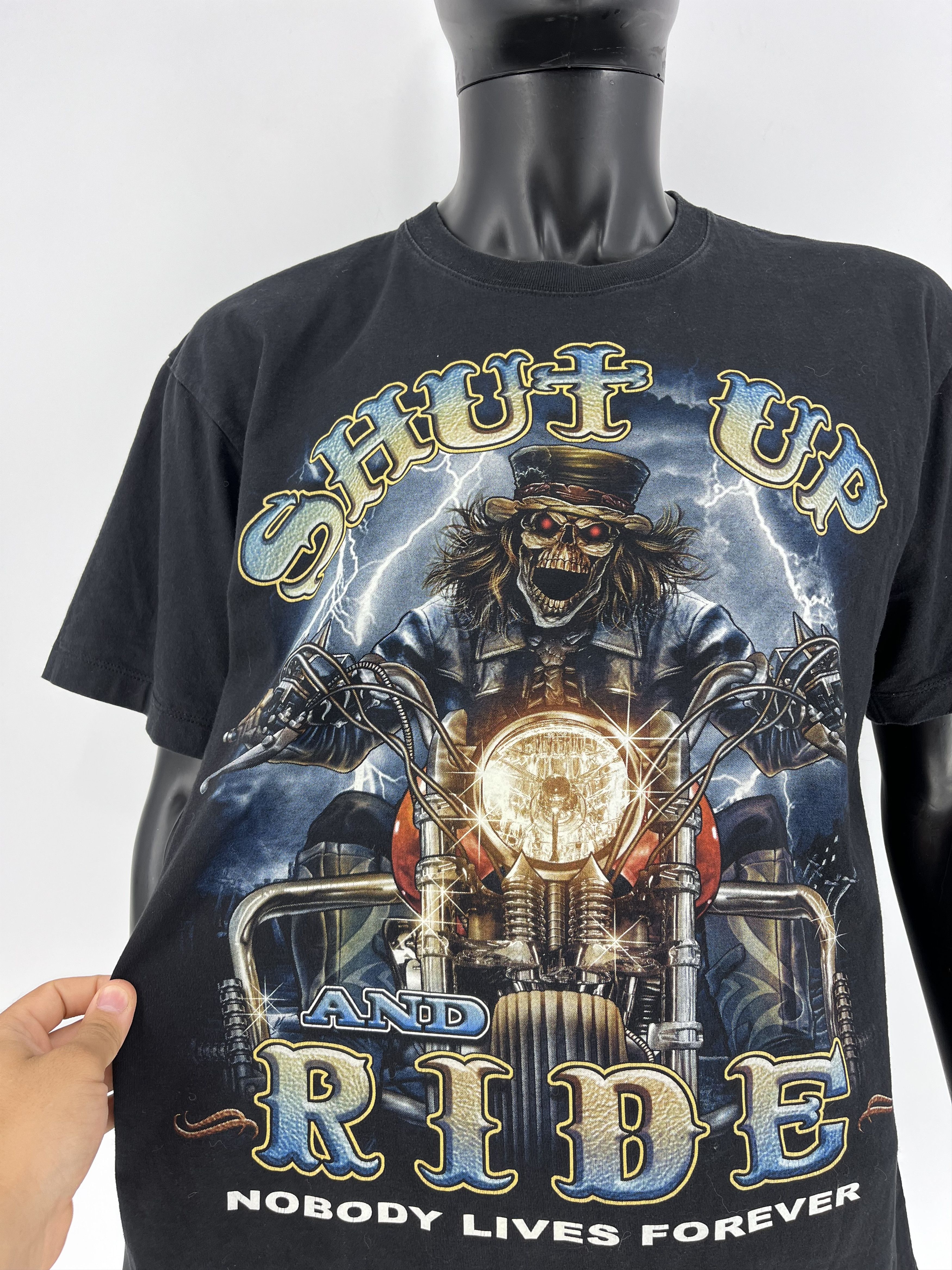 Other Vintage 90s Shut Up and RIDE Biker T-Shirt, Skeleton Comin Size US L / EU 52-54 / 3 - 6 Thumbnail