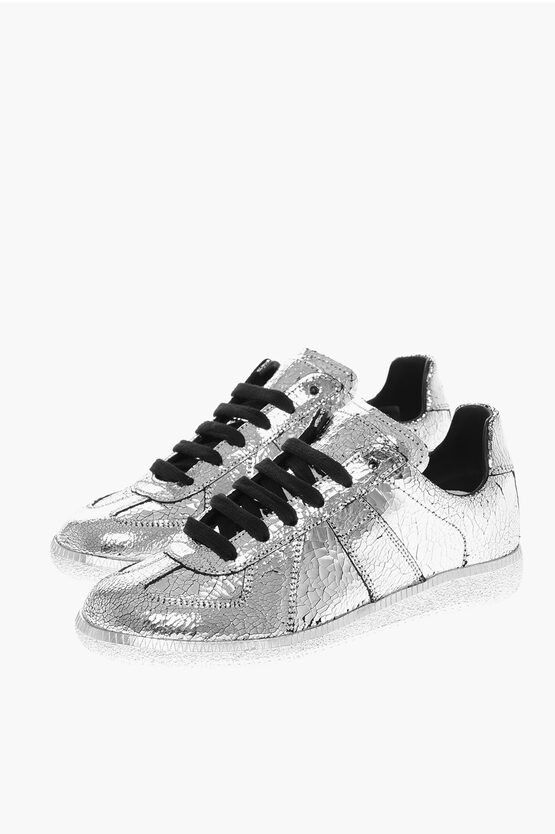 image of Maison Margiela M22 Lamè Leather Replica Sneakers in Silver, Women's (Size 5)