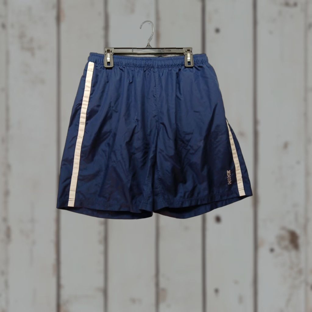 Nike VINTAGE Nike Swim Trunks Men L Geometric Black Lined Bottoms Beach 90s Swoosh Mens Size 42R - 1 Thumbnail