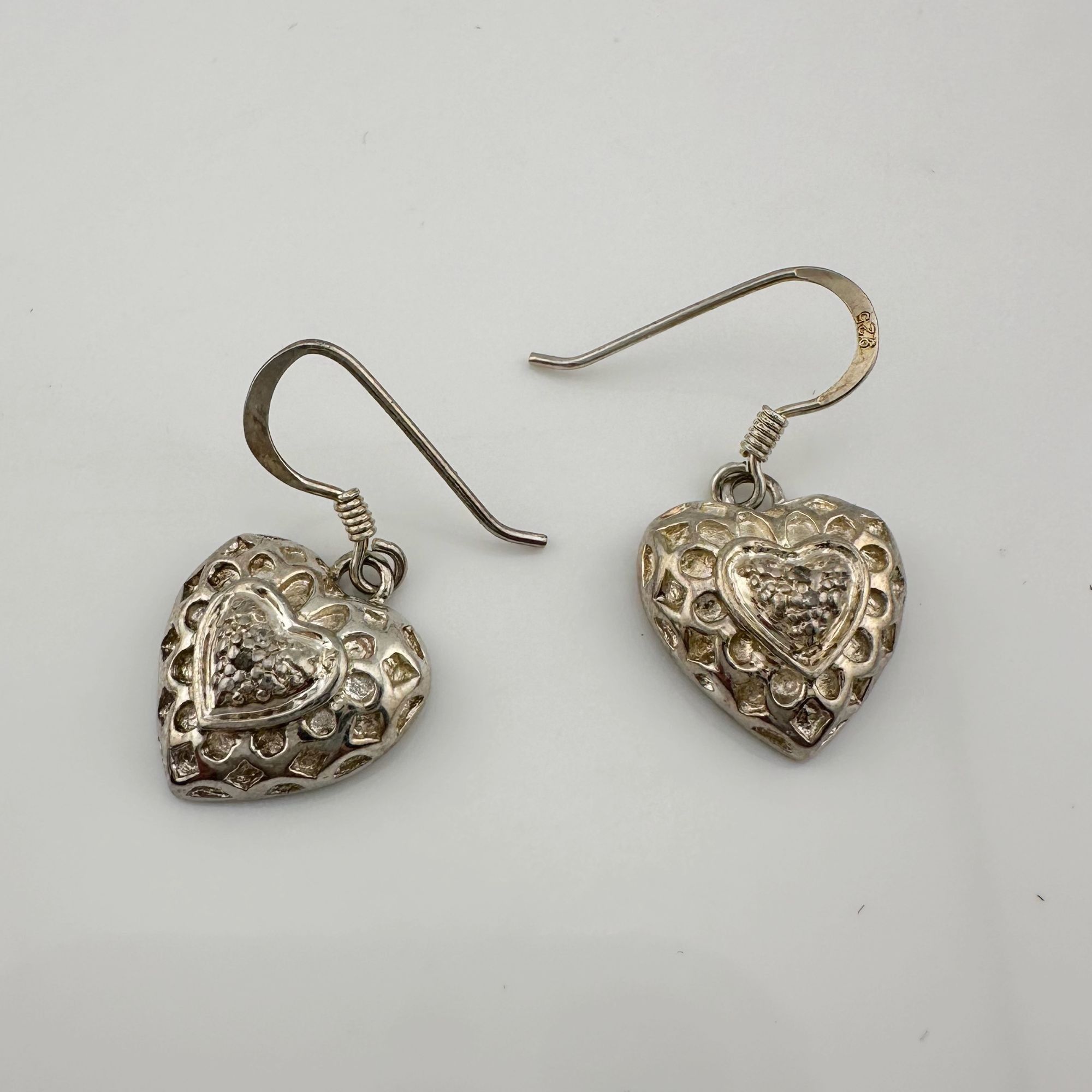 Other Sterling Silver Heart Dangle Earrings with Small Diamond Size ONE SIZE - 4 Thumbnail