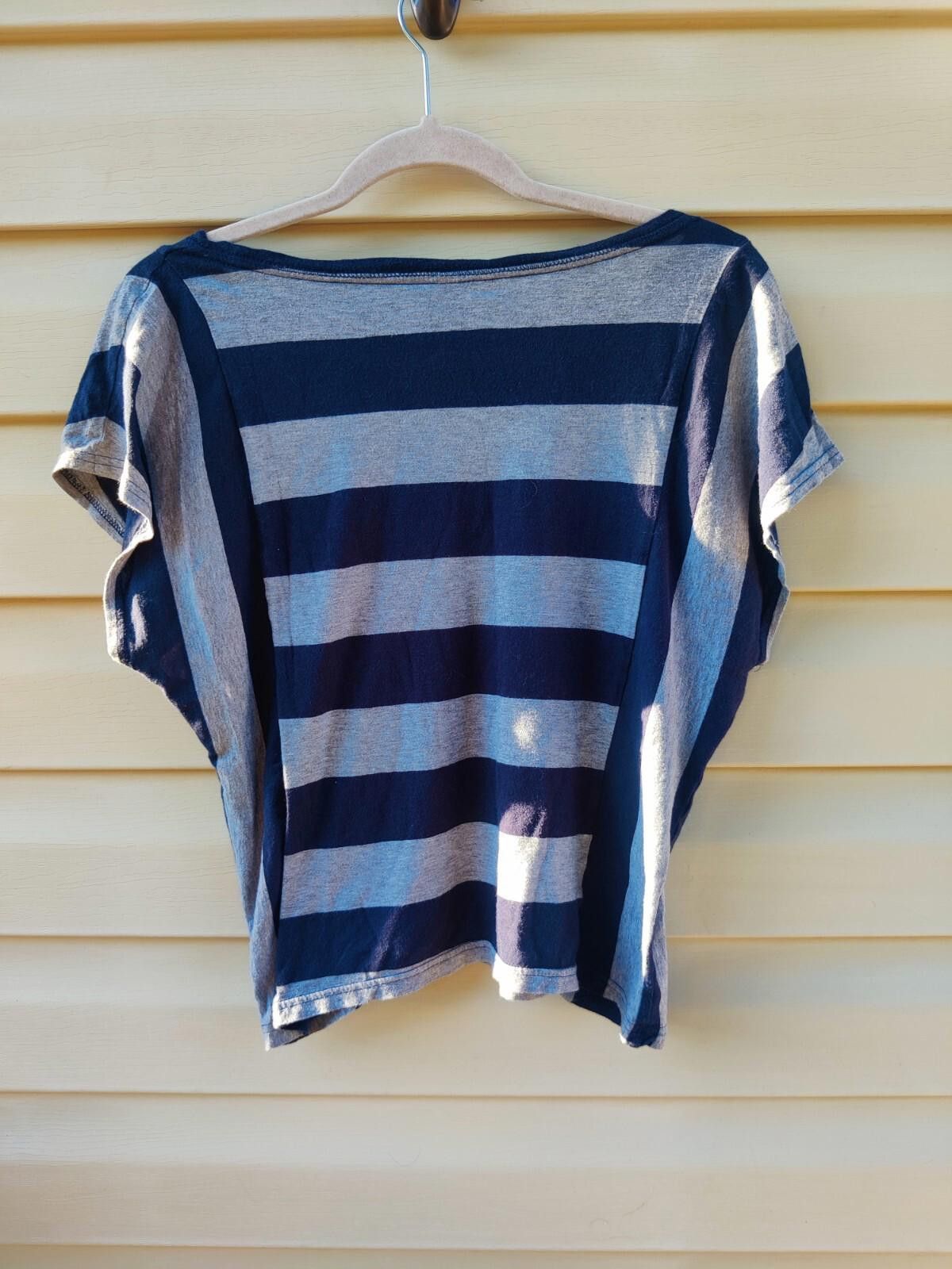 Aeropostale Aeropostale Gray & Navy Blue Striped Blouse Dolman Sleeve Sm Size S / US 4 / IT 40 - 4 Thumbnail