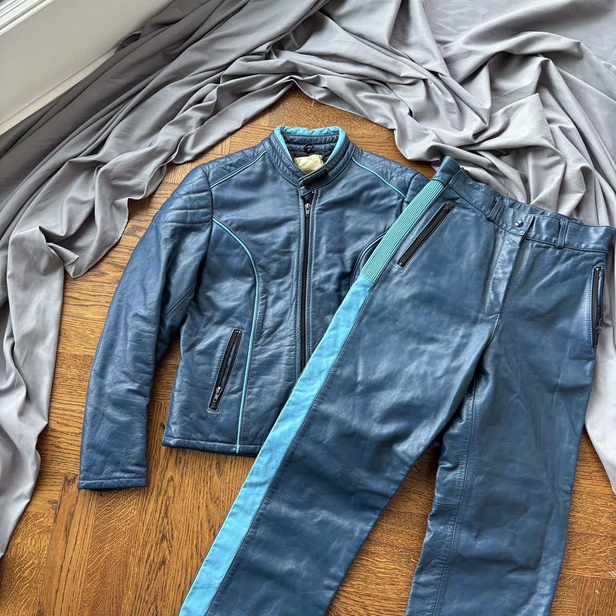 Indian Motorcycle × Vintage 1980s Vintage Leather Motorcycle Suit Set Jacket & Pants 70s Size 38R - 21 Thumbnail