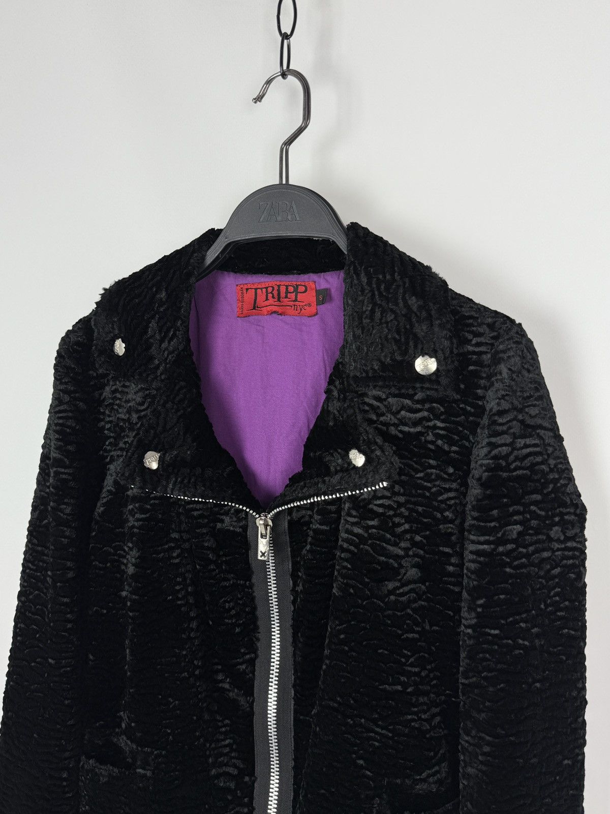Tripp NYC Y2K Tripp NYC Black Textured Velvet Moto Rider Jacket Gothic Size S / US 4 / IT 40 - 6 Thumbnail