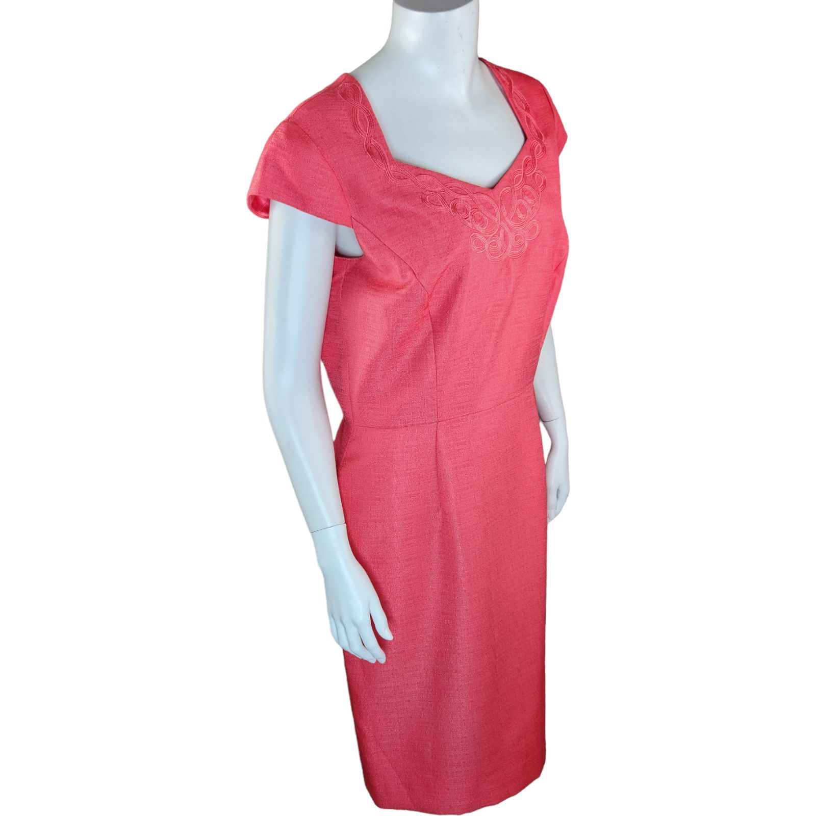 Preston & York Preston & York Womens 8 Coral Sheath Midi Dress Lined Size M / US 6-8 / IT 42-44 - 6 Thumbnail
