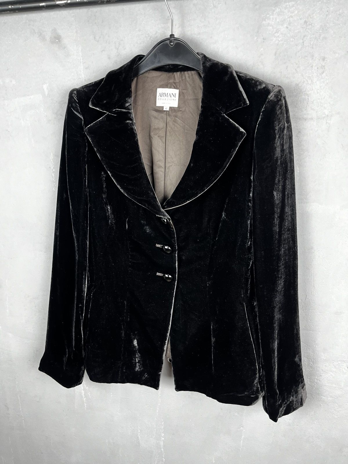 Armani Collezioni × Giorgio Armani Vintage 90s Armani Jeans Velour Striped Black Women's Blazer Size M / US 6-8 / IT 42-44 - 6 Thumbnail