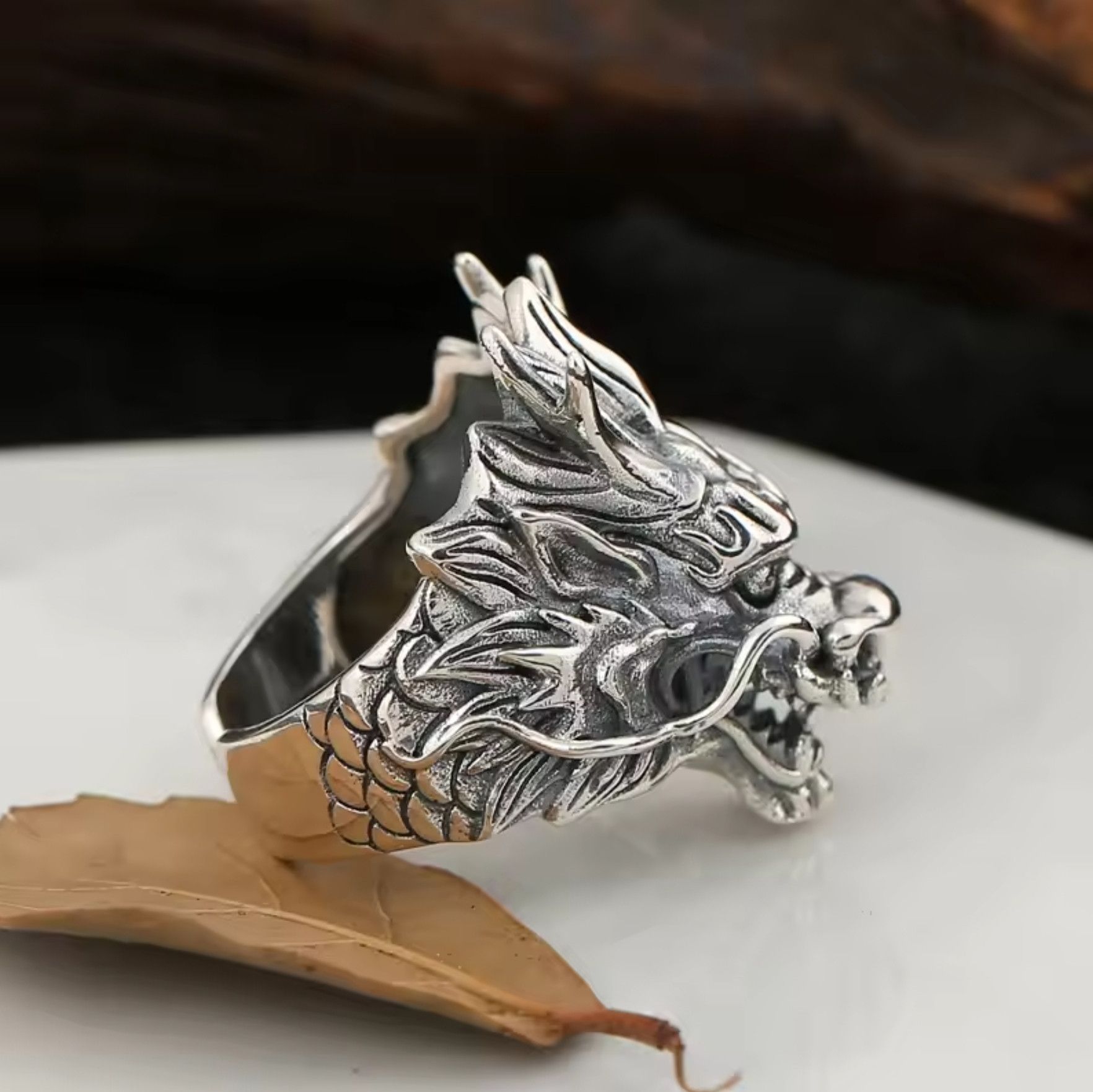 Sterling Silver × Vintage Resizable 925 Sterling Silver Dragon Head Ring Size ONE SIZE - 2 Thumbnail