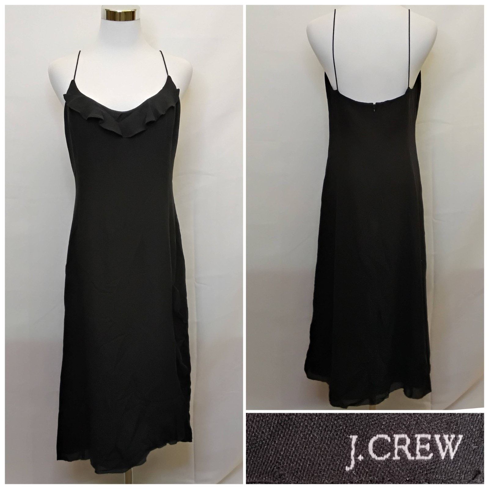 J.Crew J. Crew Silk Dress Women's 10 Black Ruffled Classic Knee Size L / US 10 / IT 46 - 1 Thumbnail