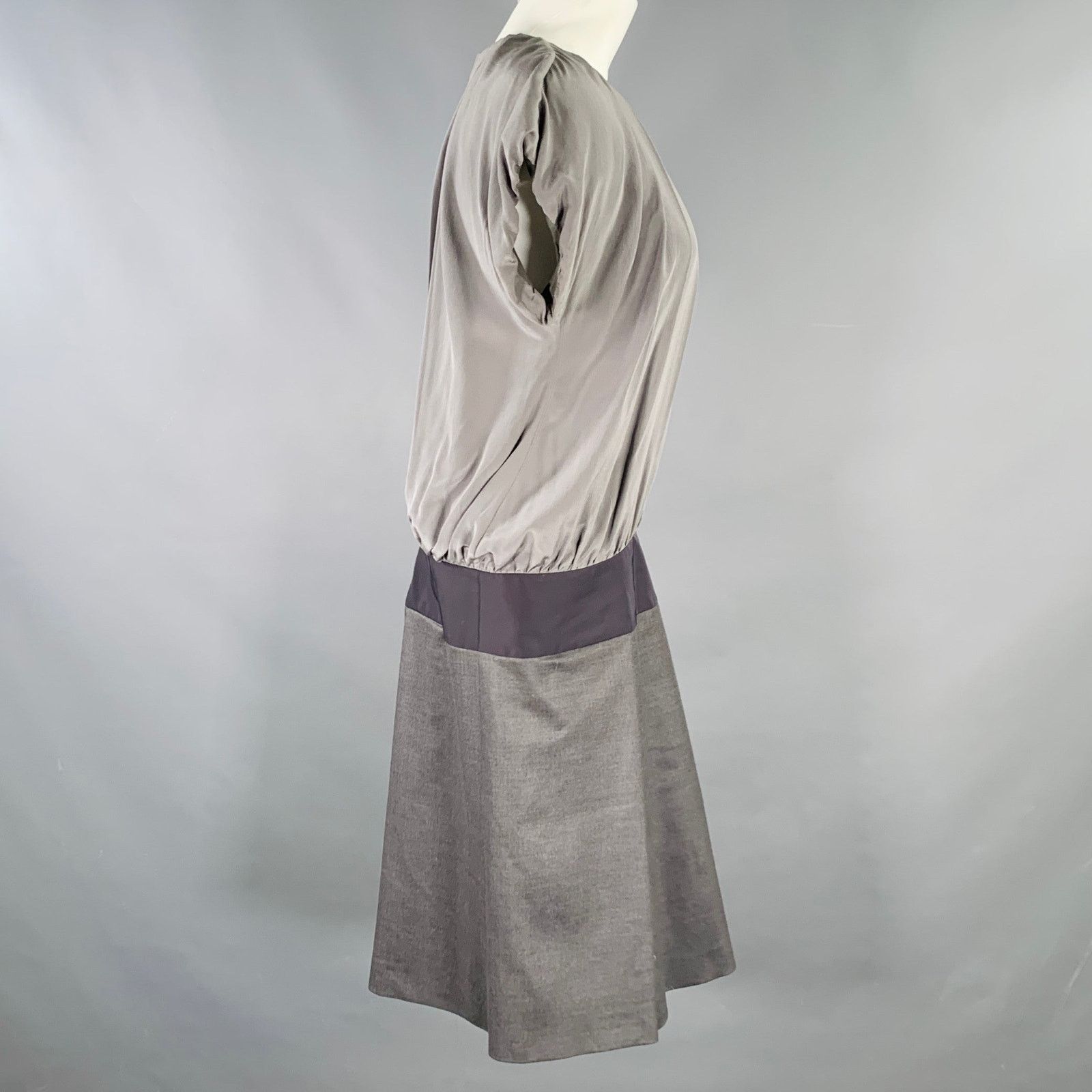Sportmax SPORTMAX Grey Black Silk Virgin Wool Blend Two Tone Pleated Size M / US 6-8 / IT 42-44 - 2 Thumbnail