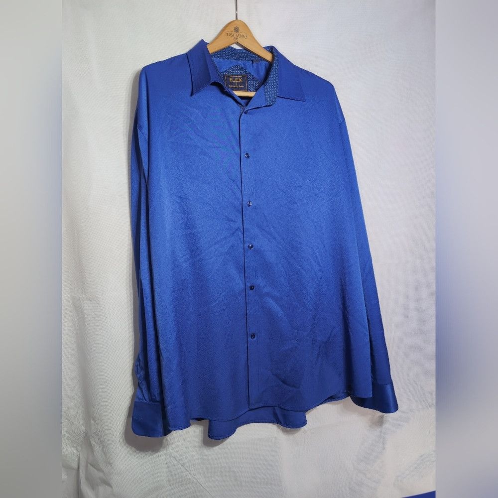 Vintage Flex Men's Luxury Collection sz 3XL Blue Satin Shirt Size US XXL / EU 58 / 5 - 2 Thumbnail