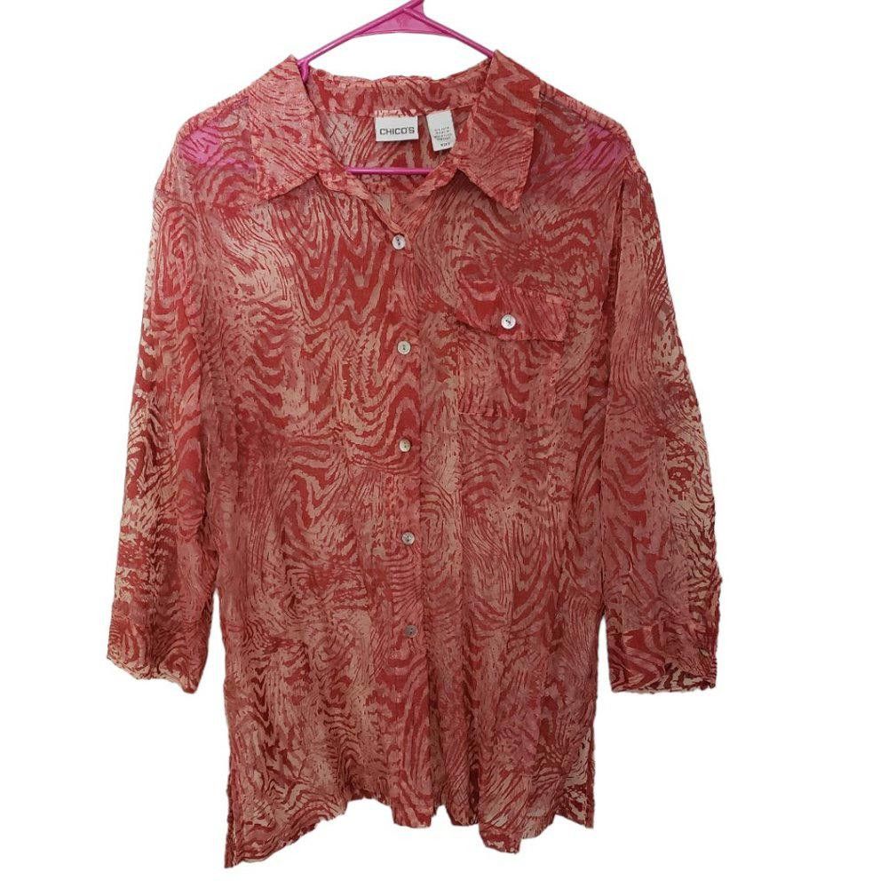 Chicos CT1279a Chico's Ladies Red Sheer Shirt Size 3 Size M / US 6-8 / IT 42-44 - 1 Thumbnail