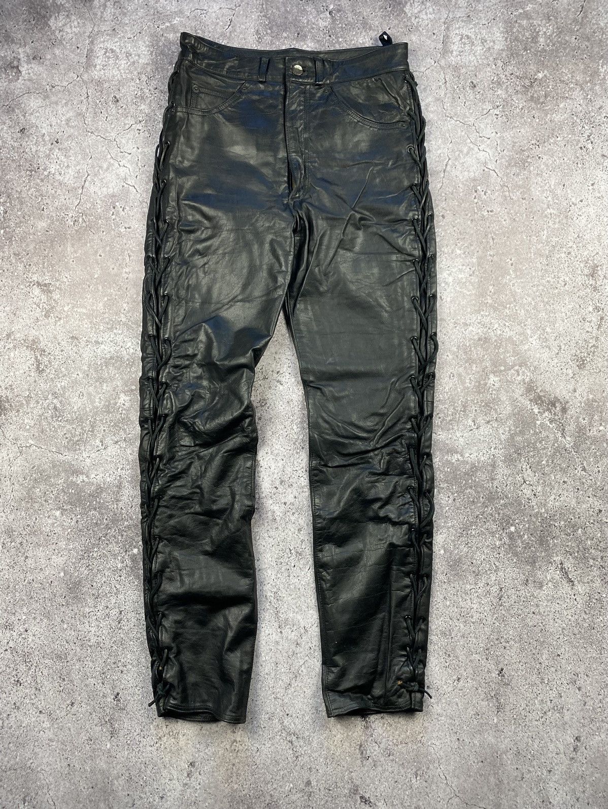 Leather × Vintage Mens Polo Leather Pants Japanese brand stripes motorcycle Size US 30 / EU 46 - 1 Thumbnail