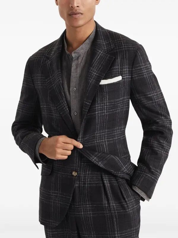 Brunello Cucinelli o1y0526 Single-breasted Blazer in Black/Gray Size US M / EU 48-50 / 2 - 3 Thumbnail