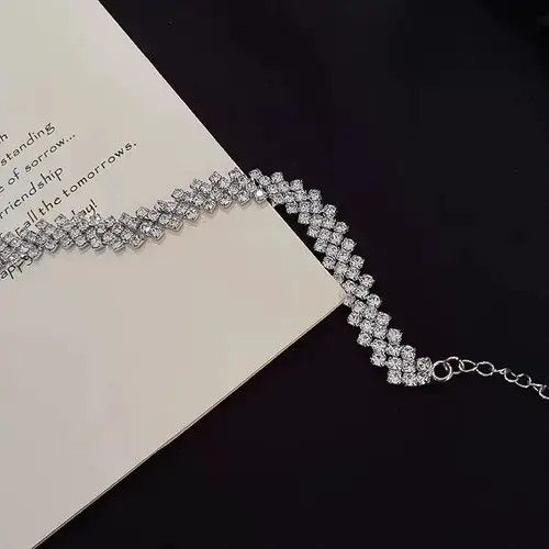 Designer × Jewelry × Vintage Fashion Simple Full Rhinestones Choker Necklace for Women Size ONE SIZE - 3 Thumbnail