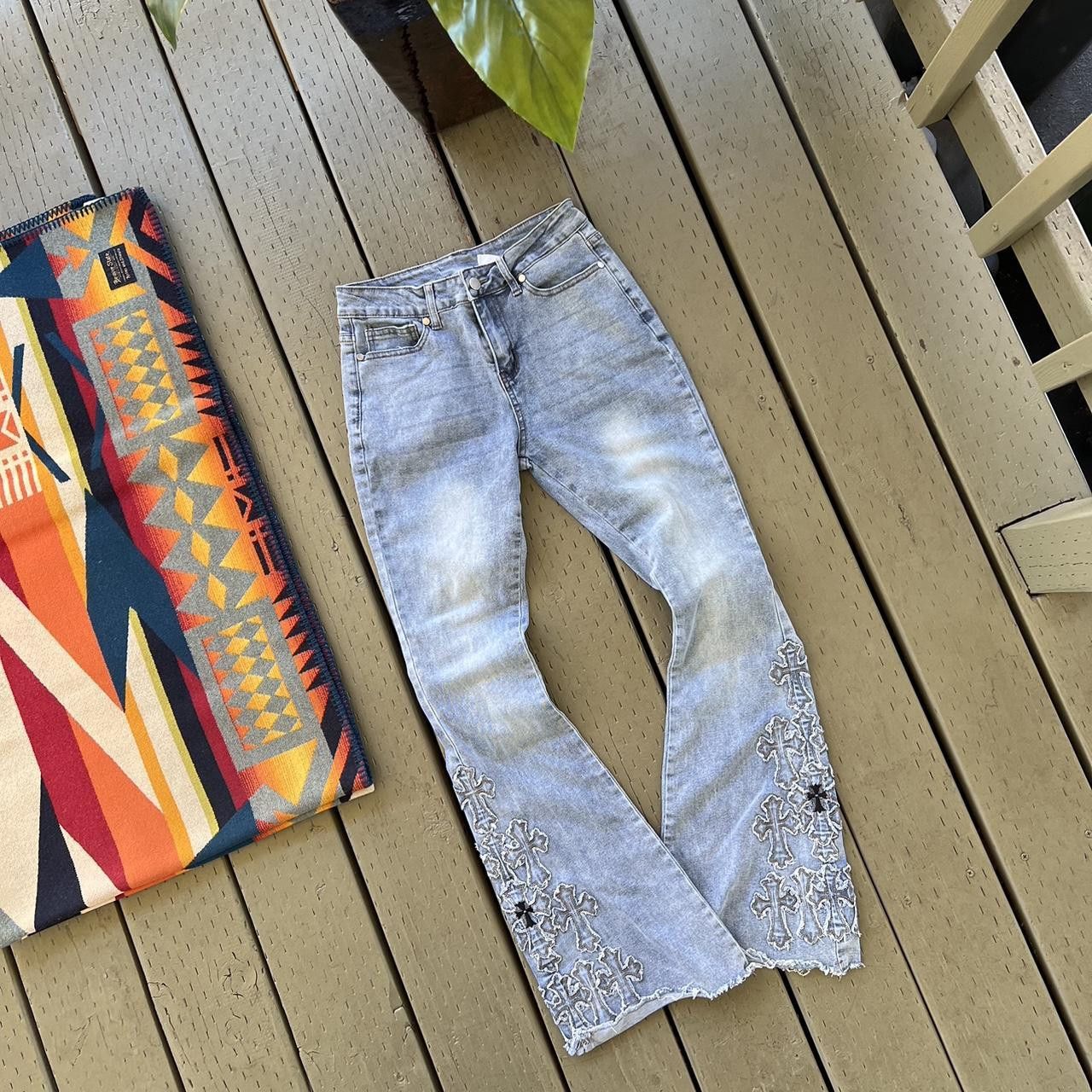 Vintage Womens cross Flared Jeans Wide Leg Jeans Light Wash Y2K Size 26" / US 2 / IT 38 - 3 Thumbnail