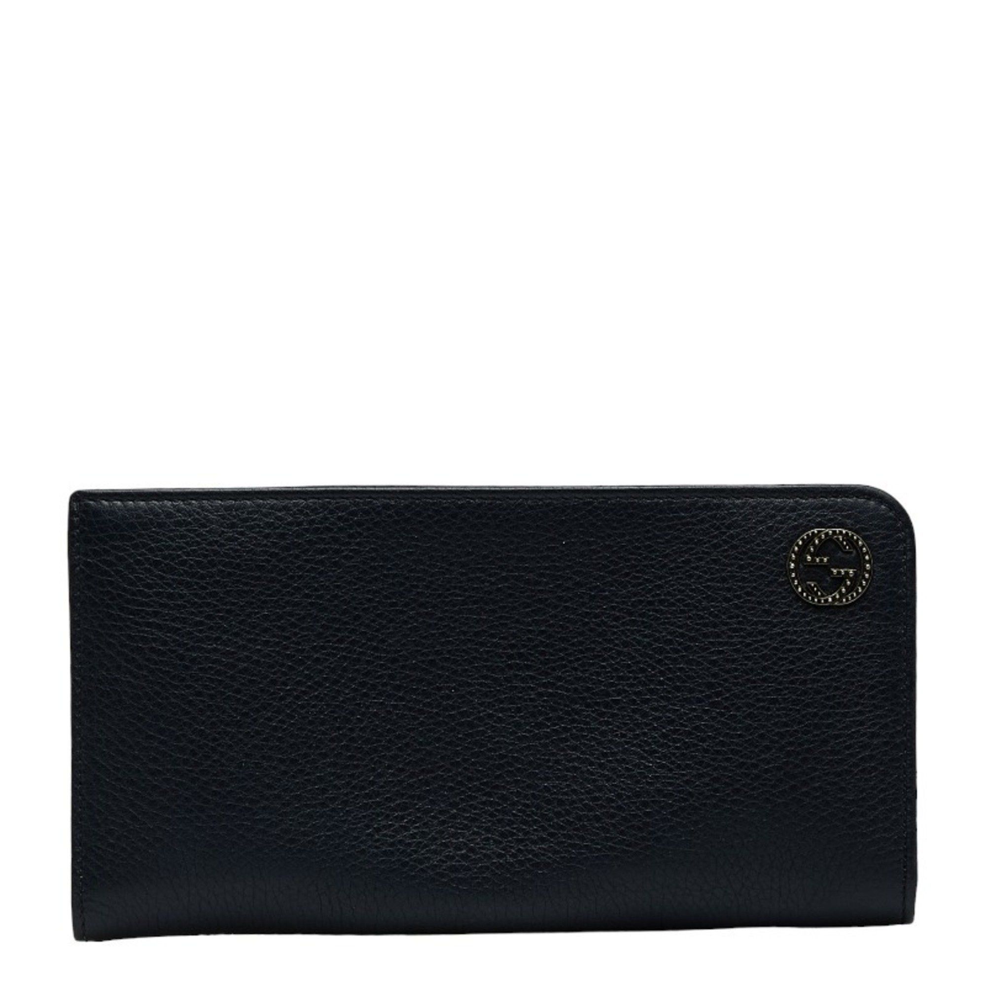 image of Gucci Interlocking G L-Shaped Long Wallet 308787 Navy Leather Women's Gucci