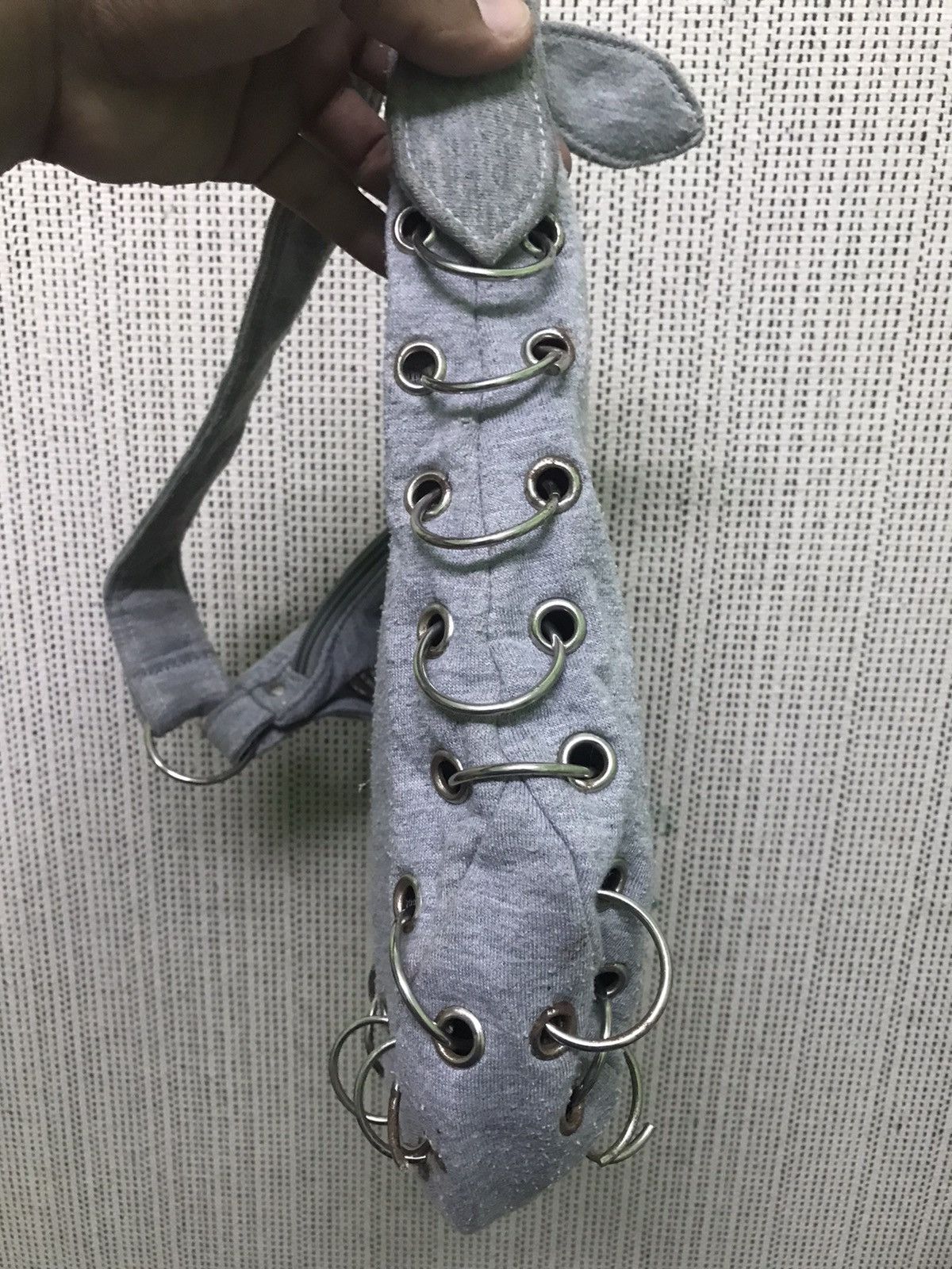 Japanese Brand “Grey Studded Punk Shoulder Bag with Grommet Lace-Up Design” Size ONE SIZE - 7 Thumbnail
