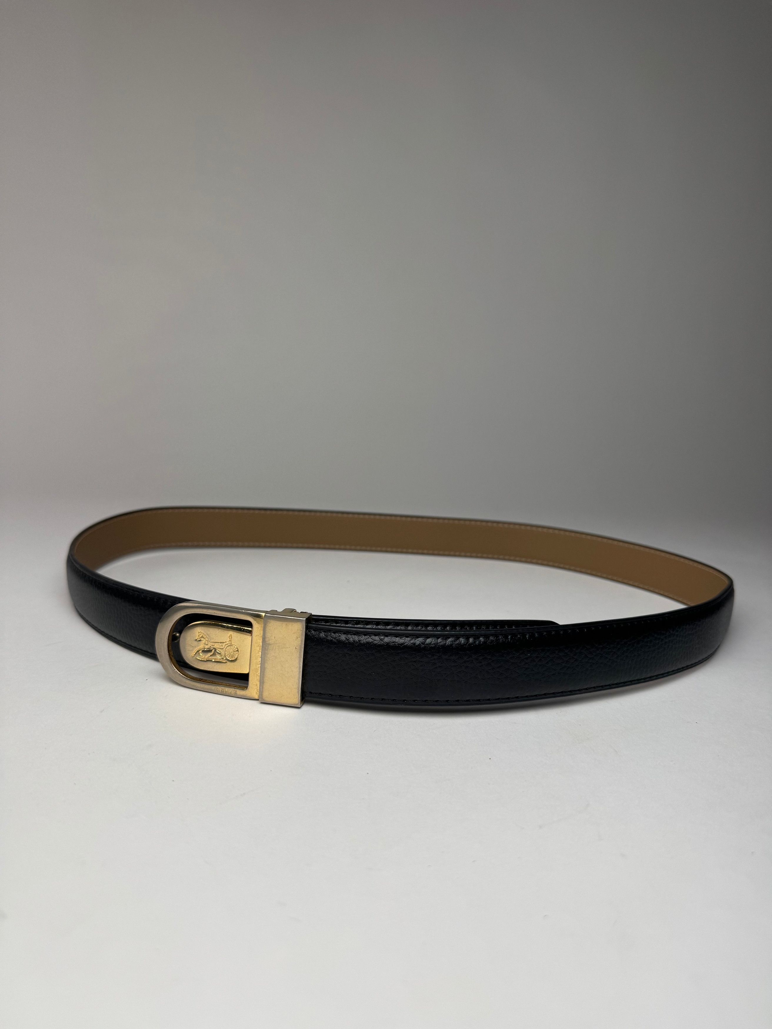 Celine Vintage Paris Carriage Logo Leather Belt Black Size ONE SIZE - 1 Thumbnail