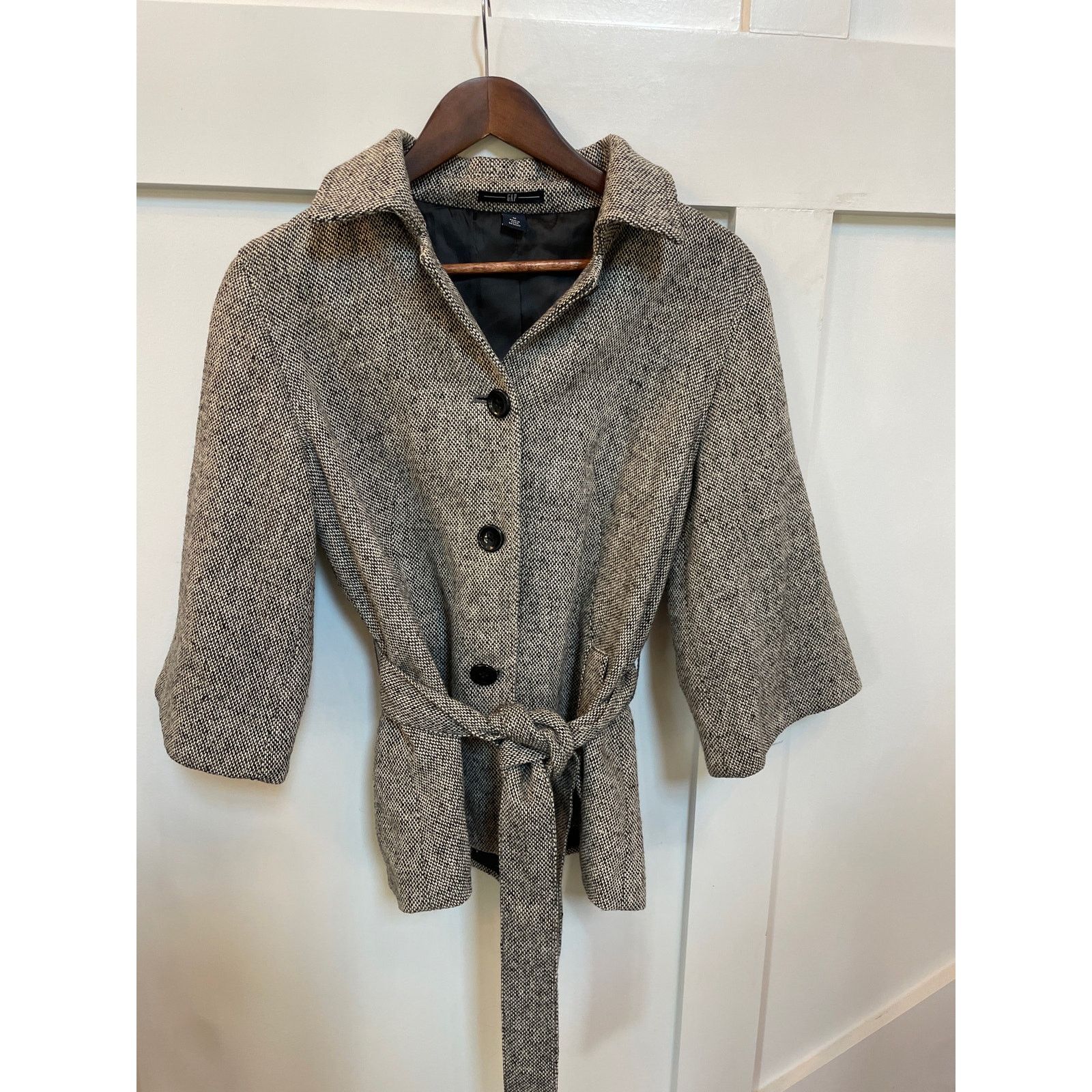 Gap Vtg GAP 3/4 Wide Sleeve Belted Herringbone Cropped Peacoat,M Size M / US 6-8 / IT 42-44 - 1 Thumbnail