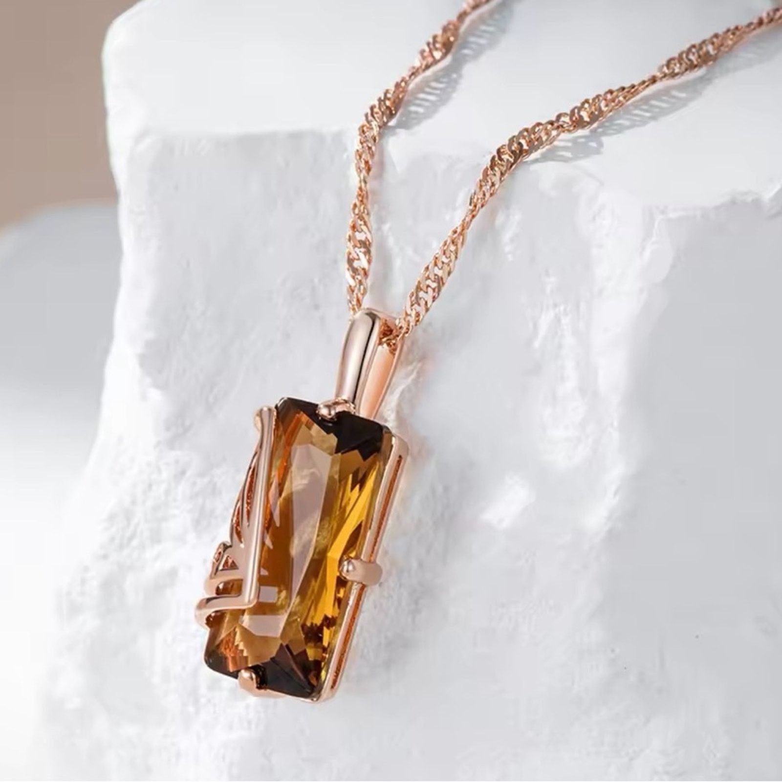 Other Light Brown Zircon Pendant Necklace Women Square 585 Rose Size ONE SIZE - 6 Thumbnail