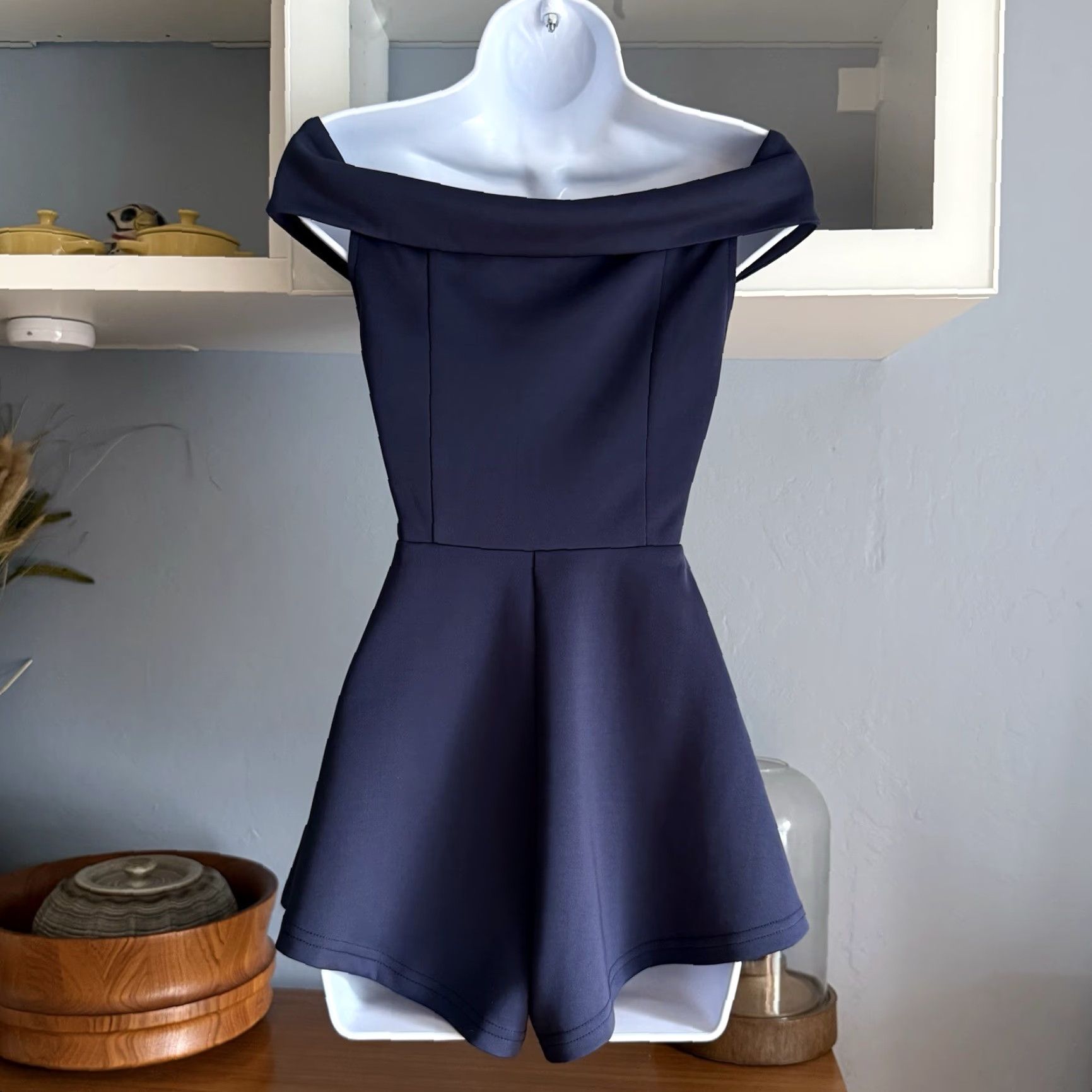 Vintage Showpo Off The Shoulder Romper Shorts Navy Blue 4 XS Women One-Piece Zipper Sleeveless Casual Formal Party/Cocktail Romper Size 27" / US 4 / IT 40 - 3 Thumbnail