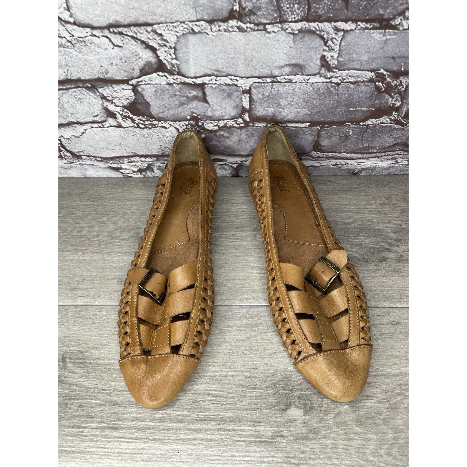 G.H. Bass & Co. Bass Hayden Fawn Tan Brown Leather Woven Strap Heel Flats Wo Size US 11 / IT 41 - 16 Thumbnail