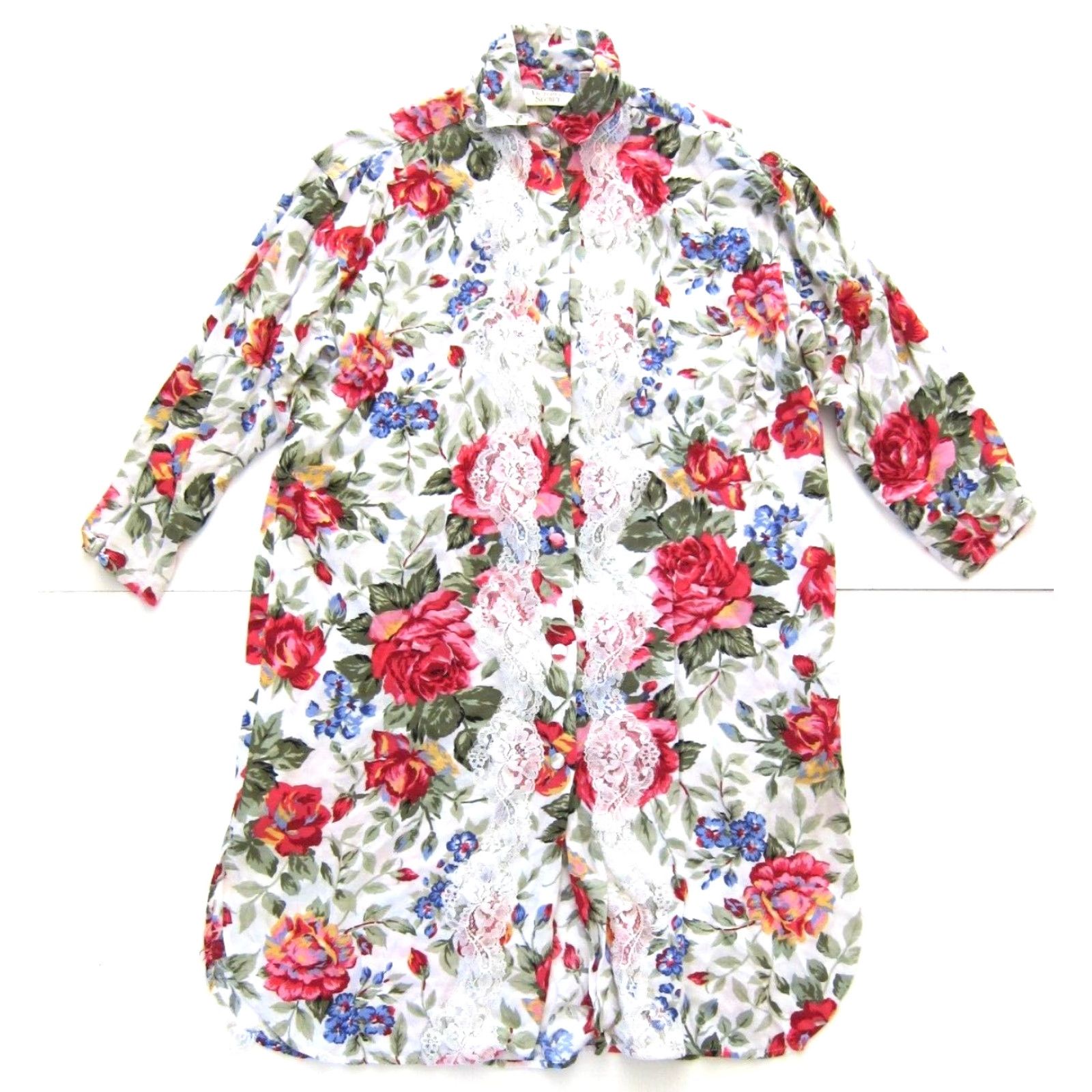 Victoria's Secret VINTAGE Victoria's Secret Gold Label Shirt Dress P/S Pink Floral Rayon Lace Midi Long Sleeve Collared Button Dress Shirt Womens Size S / US 4 / IT 40 - 2 Thumbnail