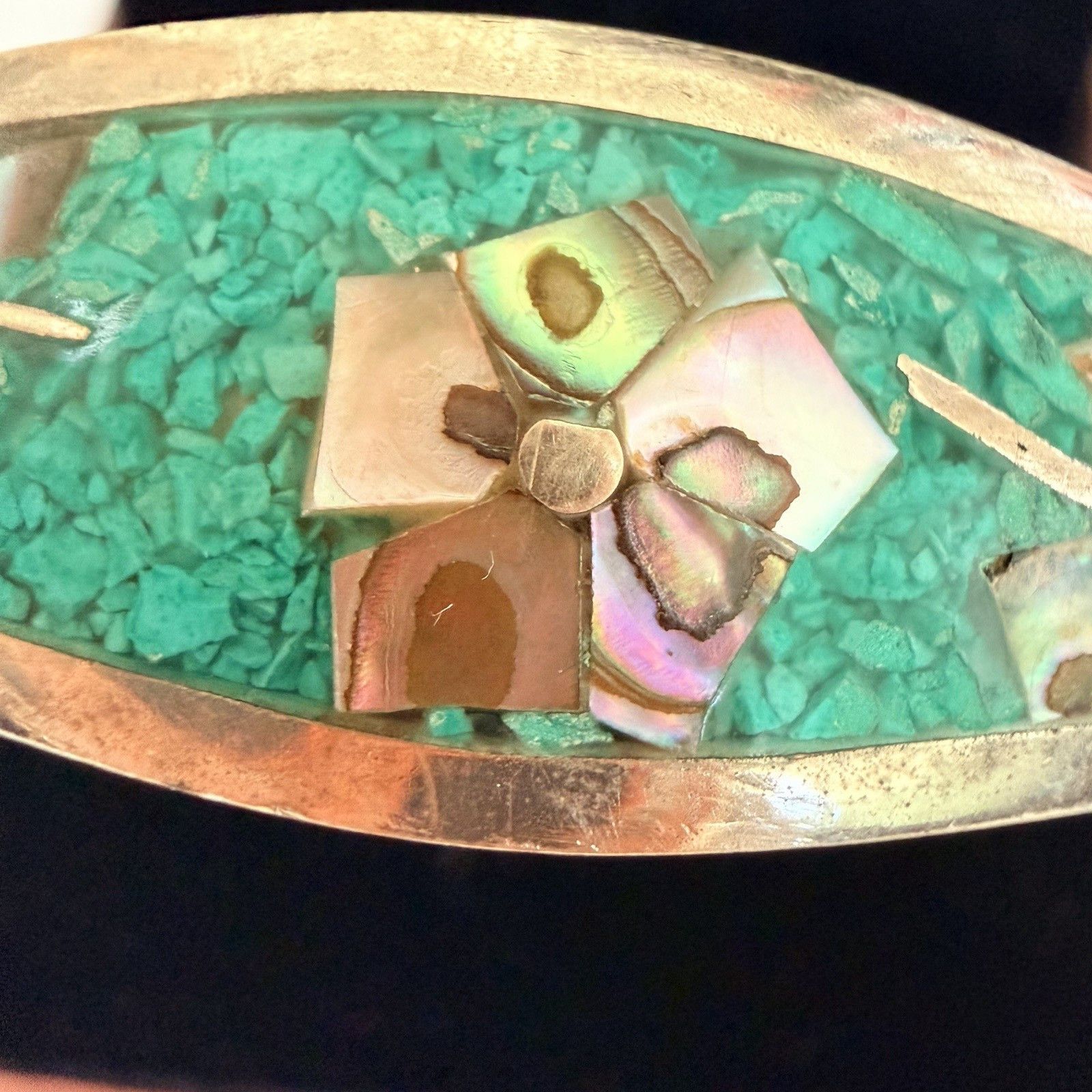Other Taxco Mexico Sterling Silver Hinged Bangle Abalone Turquoise Size ONE SIZE - 4 Thumbnail