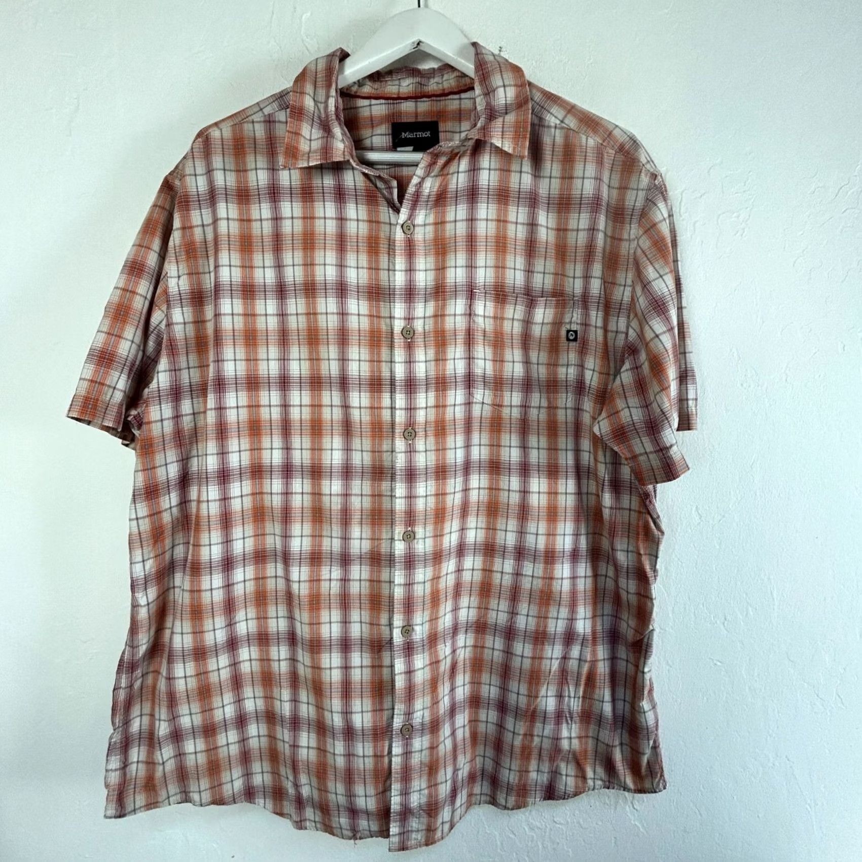 Marmot Marmot Mens XXL Orange Plaid Short Sleeve Button-Up Shirt Pocket Casual Outdoor Size US XXL / EU 58 / 5 - 2 Thumbnail