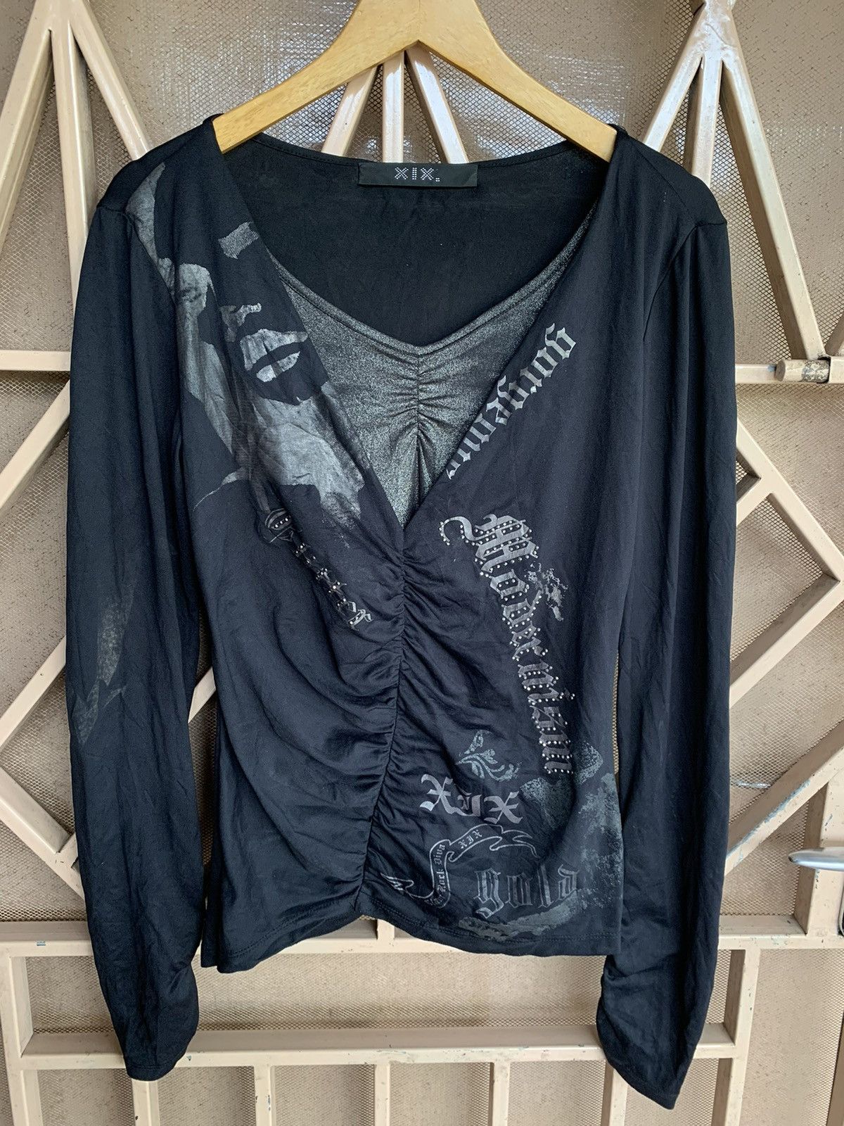 image of 14Th Addiction x Yasuyuki Ishii Double Layer Poem Seditionaries Punk Long Sleeve in Black (Size Med